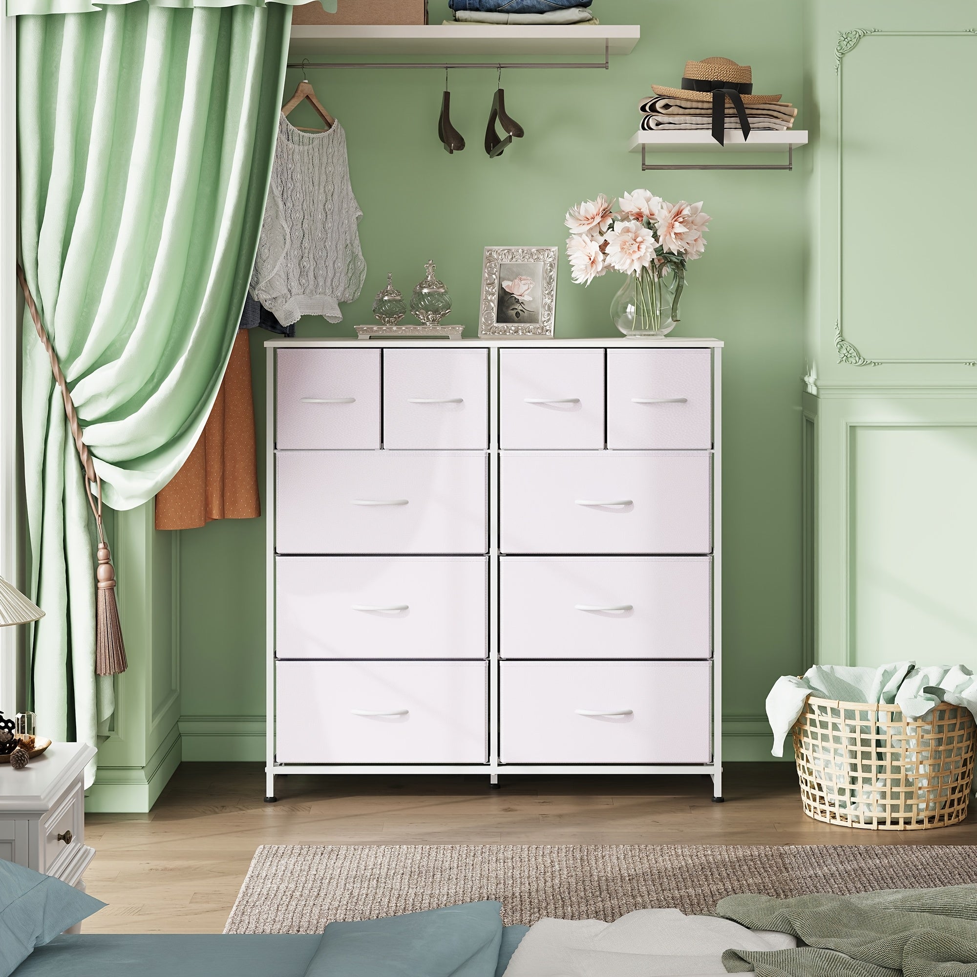 Fabric Dresser for Bedroom, Storage Drawer Unit, Dresser with 10 Deep Drawers for Office, College Dorm