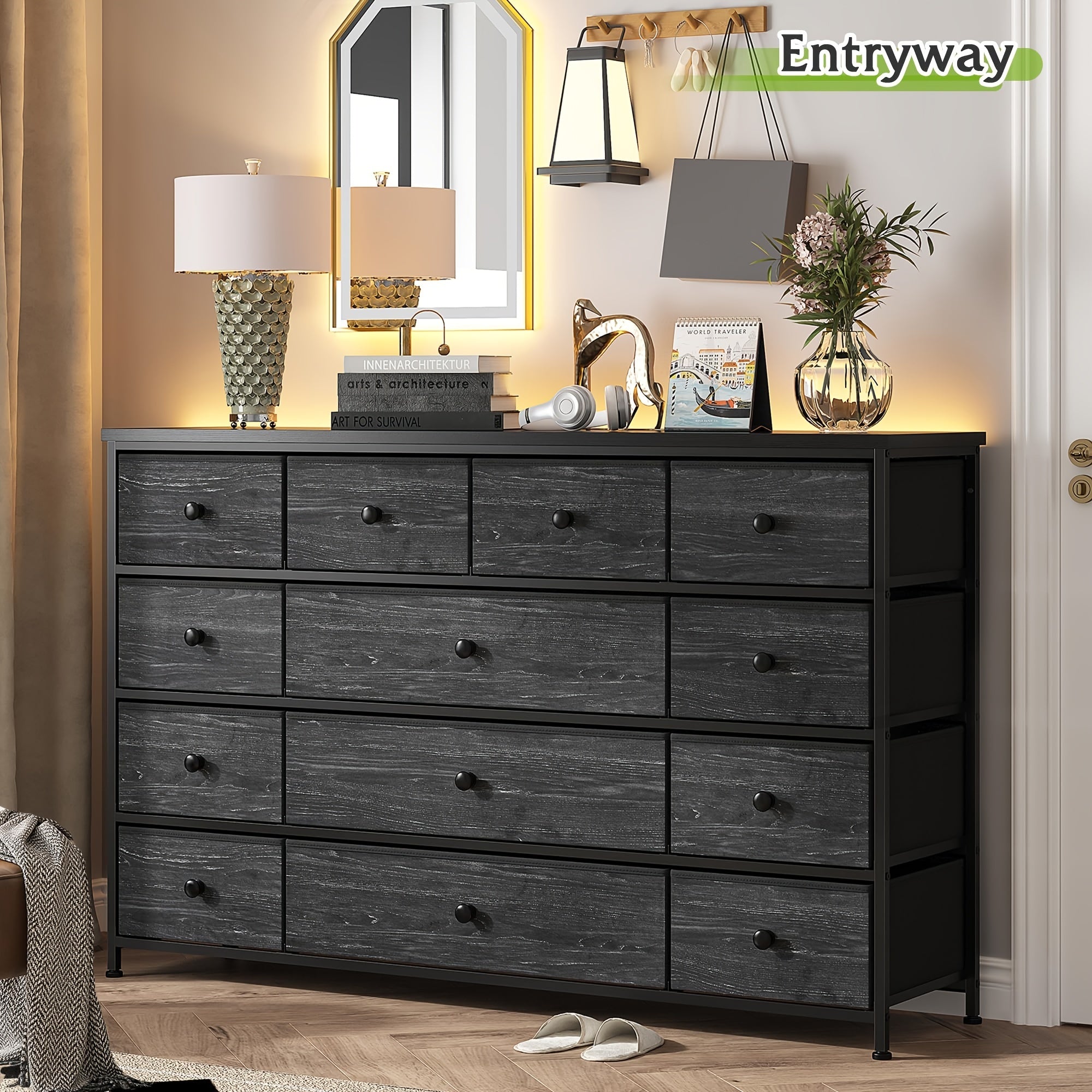 1pc, Black Dresser, Dresser For Bedroom, Dresser With 13 Storage Drawer, Dressers And Chests Of Drawers For 55" TV, Black Dresser For Bedroom, Long Dresser For Closet, Entryway