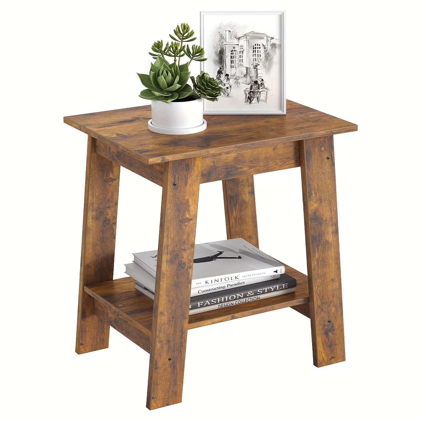 End Table, Small Side Table, Nightstand With 2-Tier Storage Shelf, Wooden Bedside Table, Narrow Side Table Living Room, Side Table For Small Spaces, Bedroom, Entryway, Farmhouse, Rustic Brown/Grey