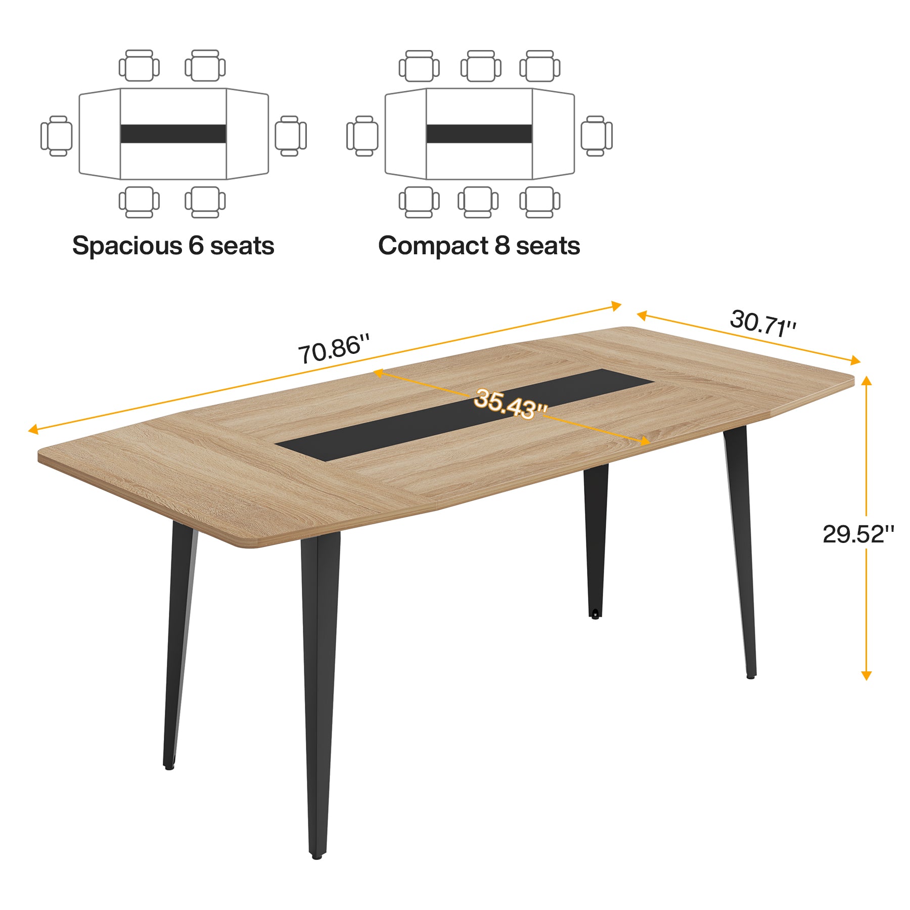 183 cm / 244 cm Conference Table, Modern Boat Shaped Meeting Table