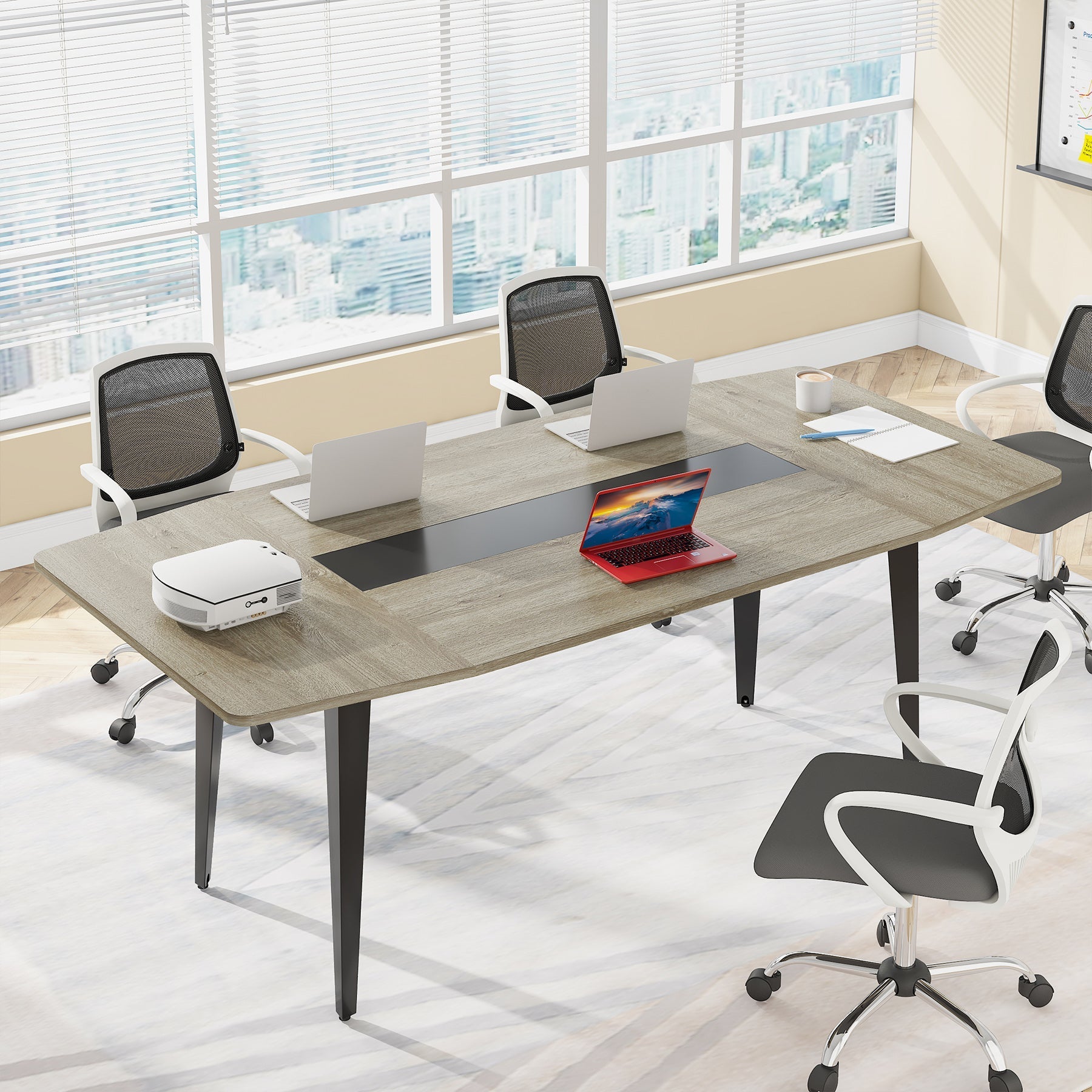 183 cm / 244 cm Conference Table, Modern Boat Shaped Meeting Table