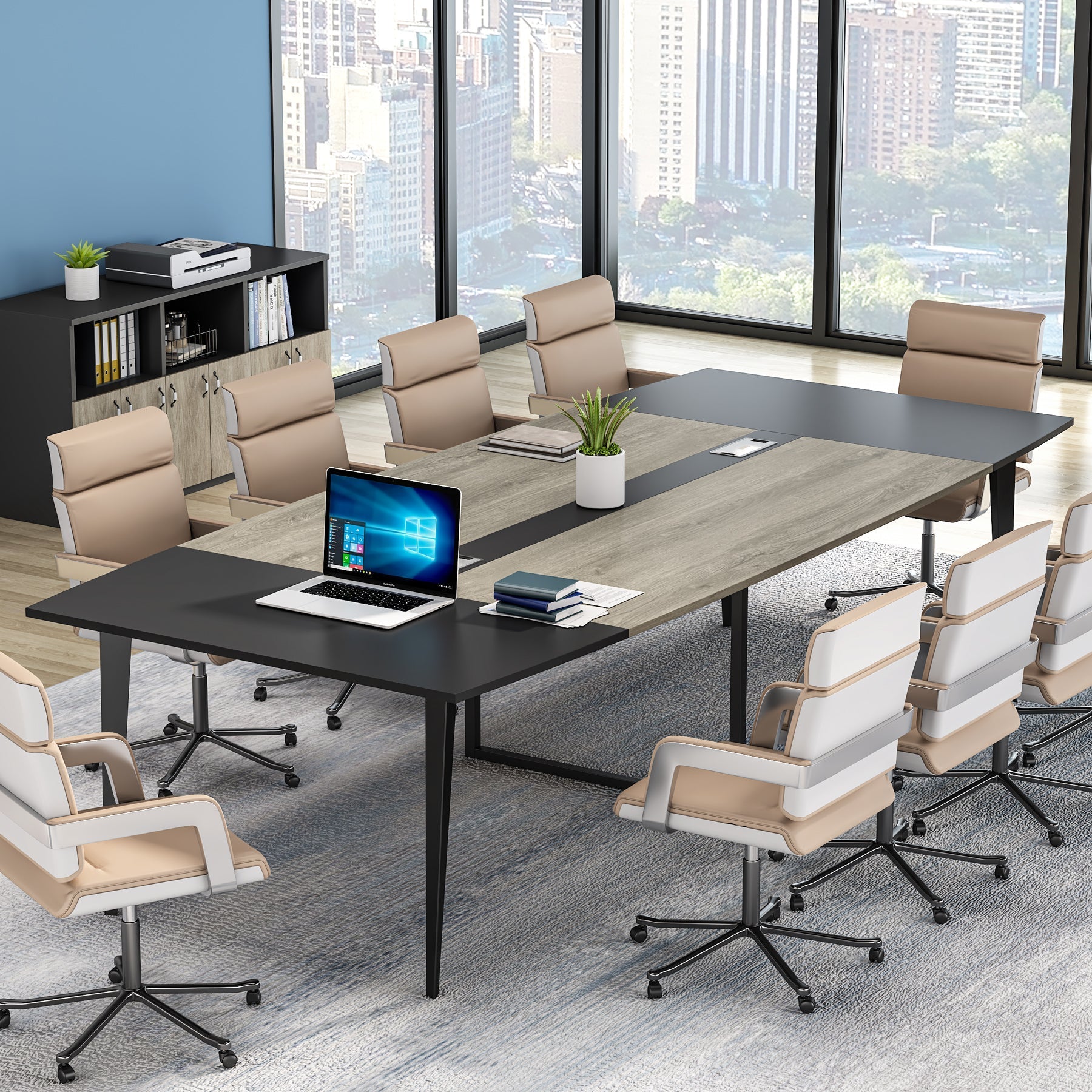 183 cm / 244 cm Conference Table, Modern Boat Shaped Meeting Table