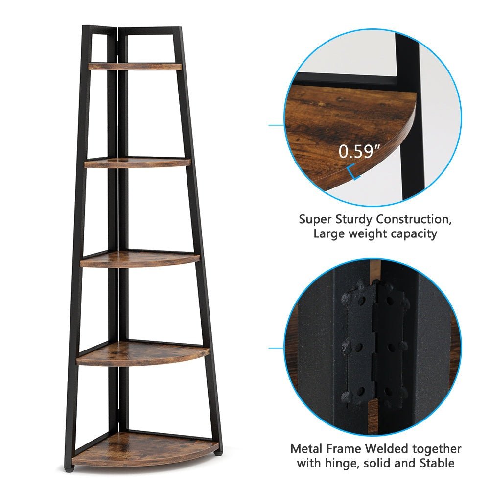 5-Tier Corner Shelf, 178 cm Tall Corner Ladder Shelf Small Bookshelf