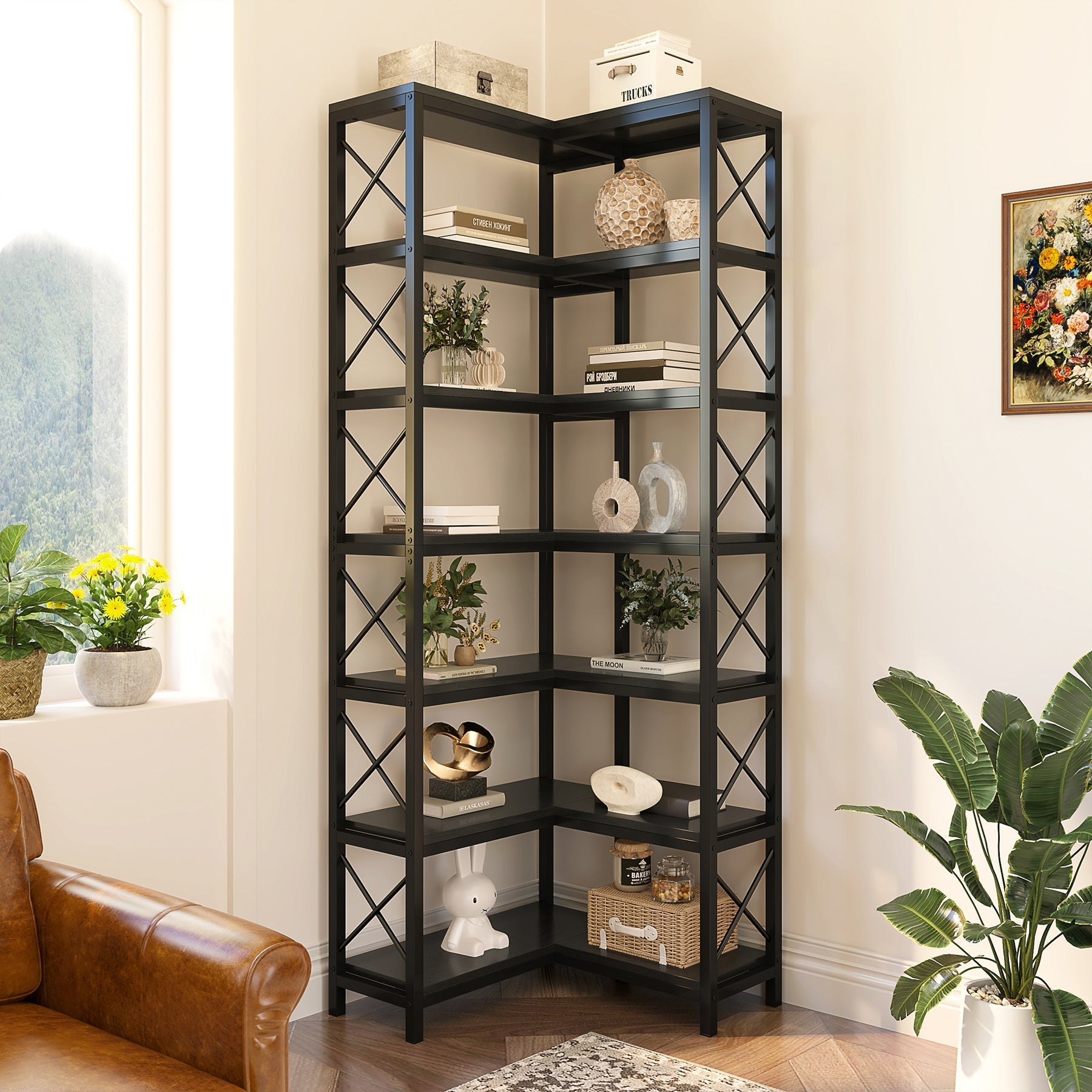 7-Tier Corner Bookshelf Corner Bookcase Storage Display Rack (Approx. 178 cm)