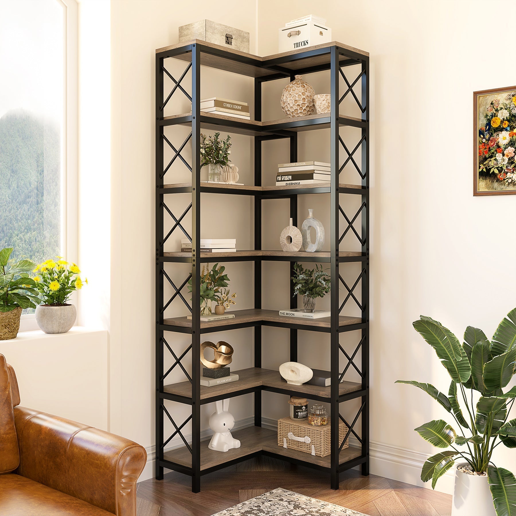 7-Tier Corner Bookshelf Corner Bookcase Storage Display Rack (Approx. 178 cm)