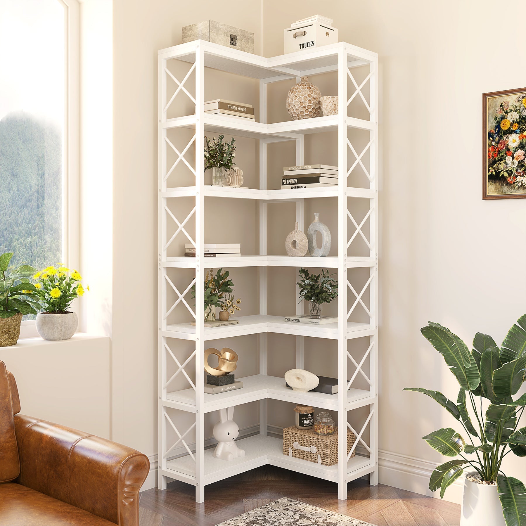 7-Tier Corner Bookshelf Corner Bookcase Storage Display Rack (Approx. 178 cm)