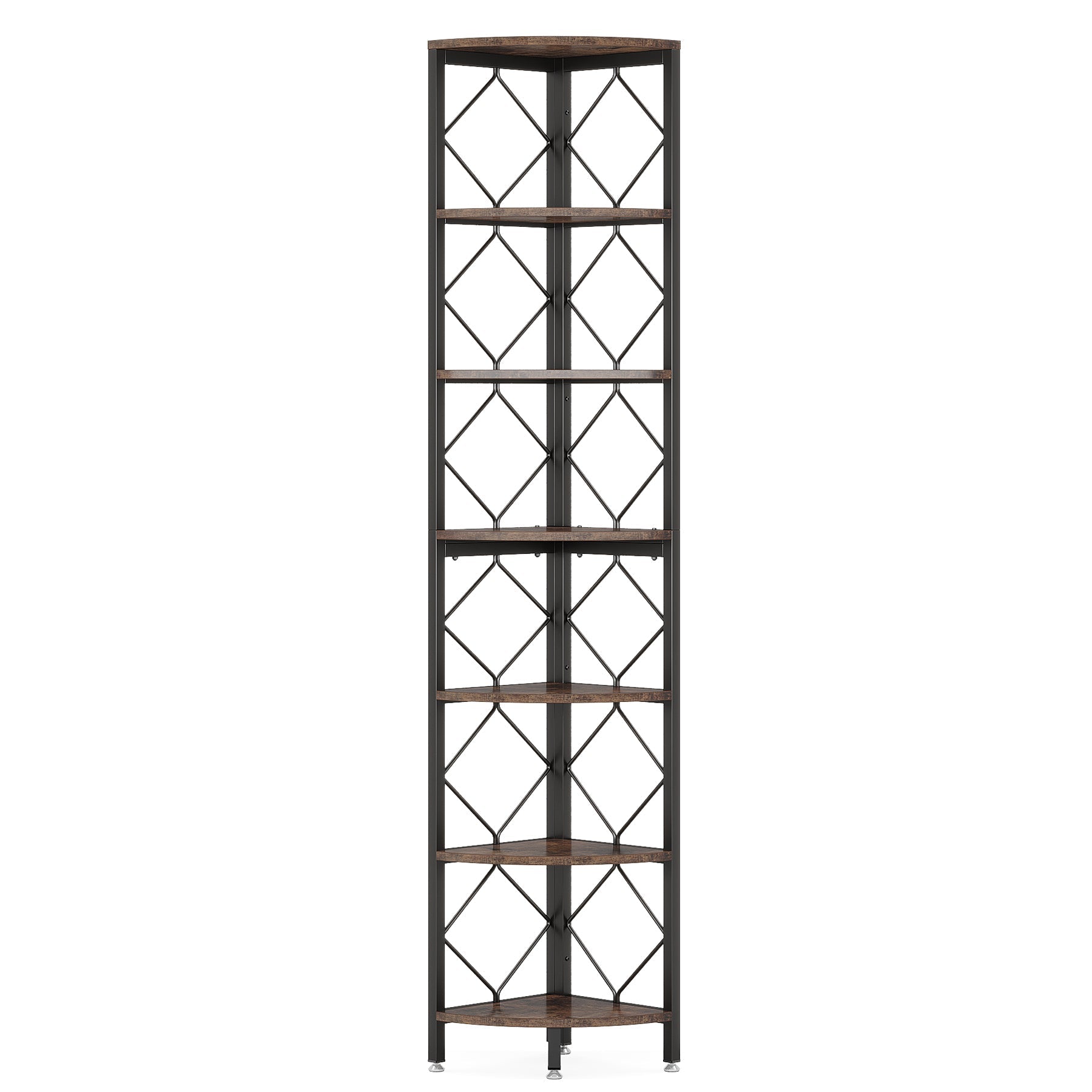 7-Tier Corner Shelf, 200 cm Corner Bookcase Slim Corner Storage Rack