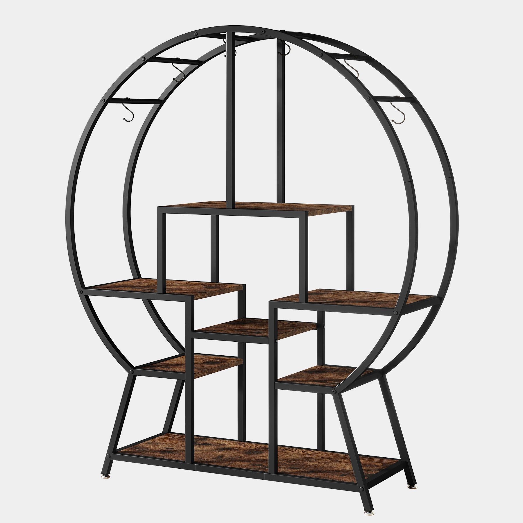 7-Tier Round Plant Stand, 165 cm Tall Plant Shelf with 6 S Hanging Hooks