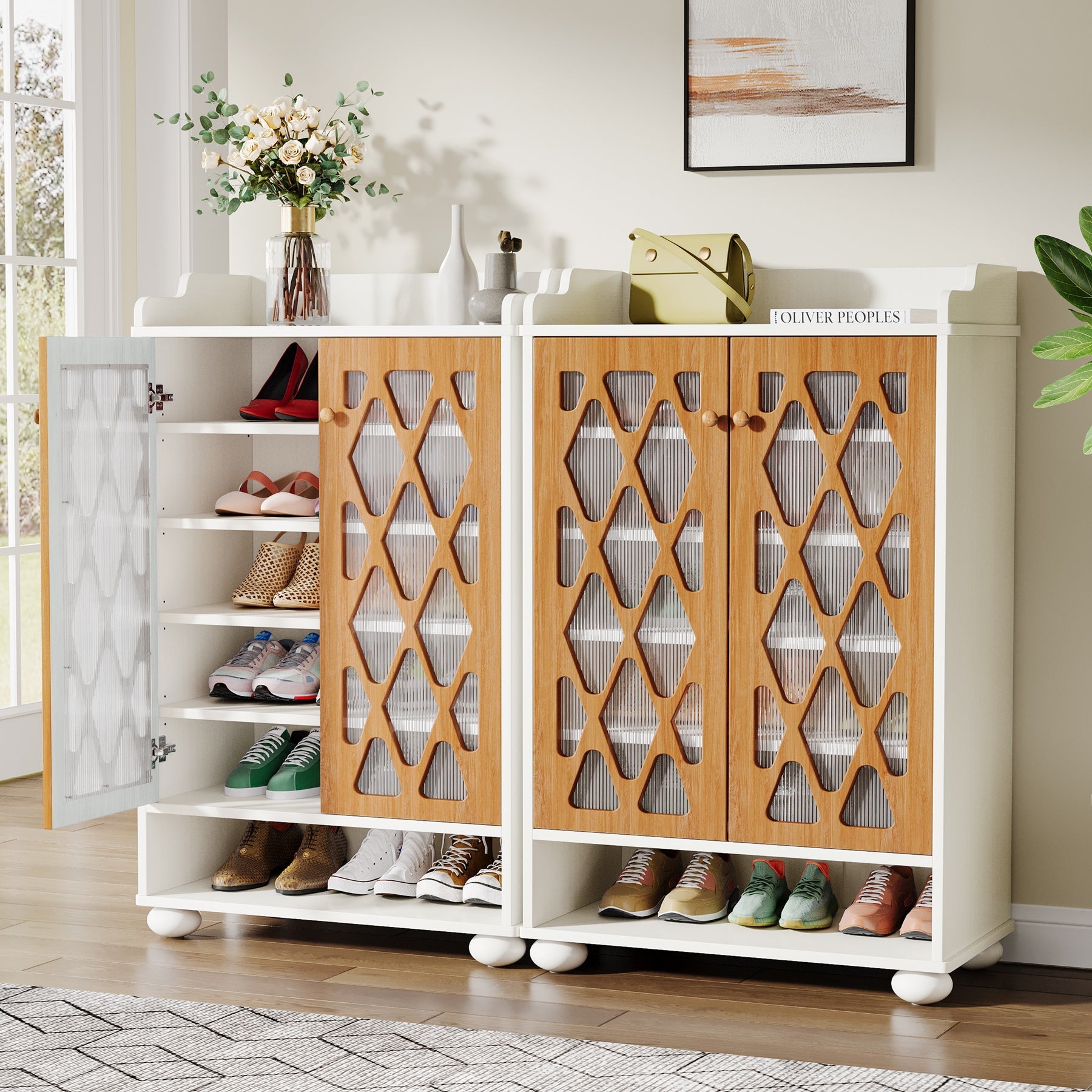 7-Tier Shoe Cabinet, Modern Wood Shoe Rack with Adjustable Shelves (Approx. 178 cm)