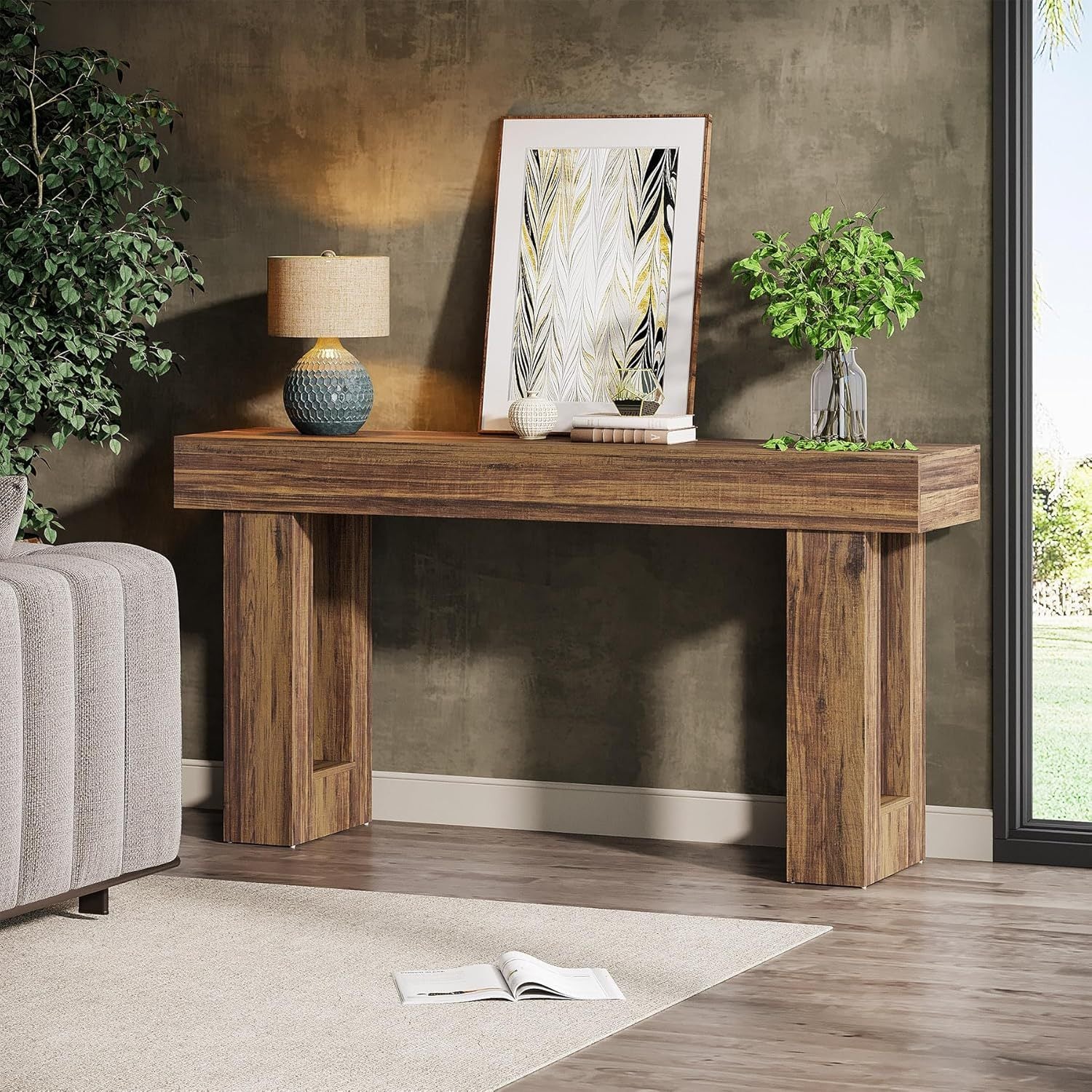 160 cm Long Console Table, Wooden Rectangular Sofa Table Behind The Couch, Farmhouse Entryway Table for Entrance, Hallway, Living Room