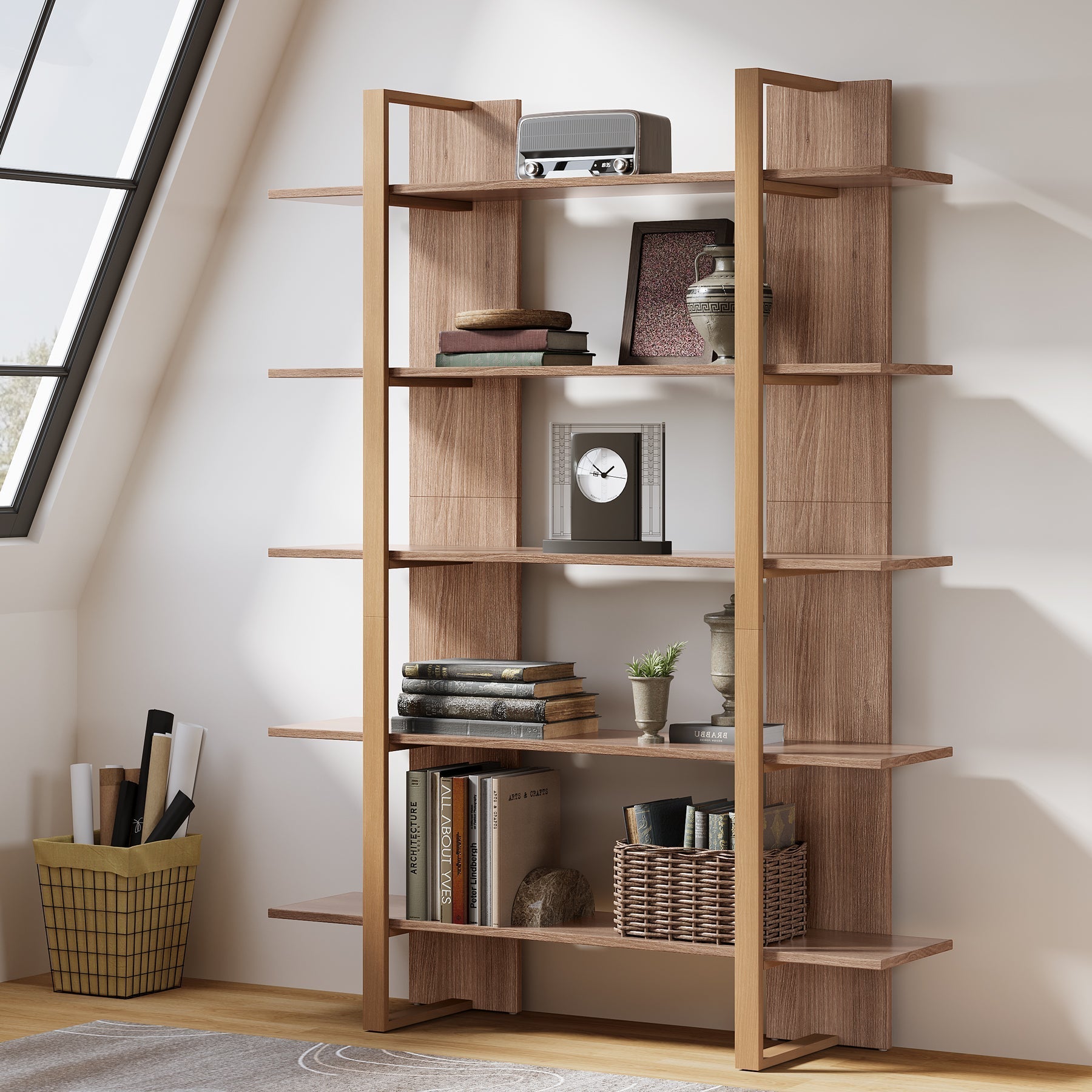 180 cm Bookshelf, 5-Tier Etagere Bookcase Display Shelf