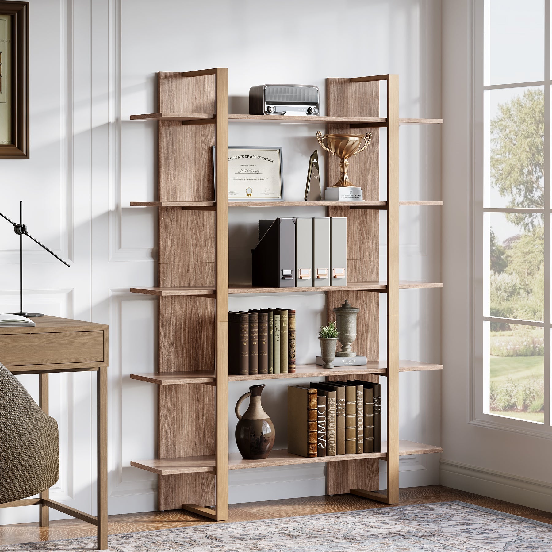 180 cm Bookshelf, 5-Tier Etagere Bookcase Display Shelf