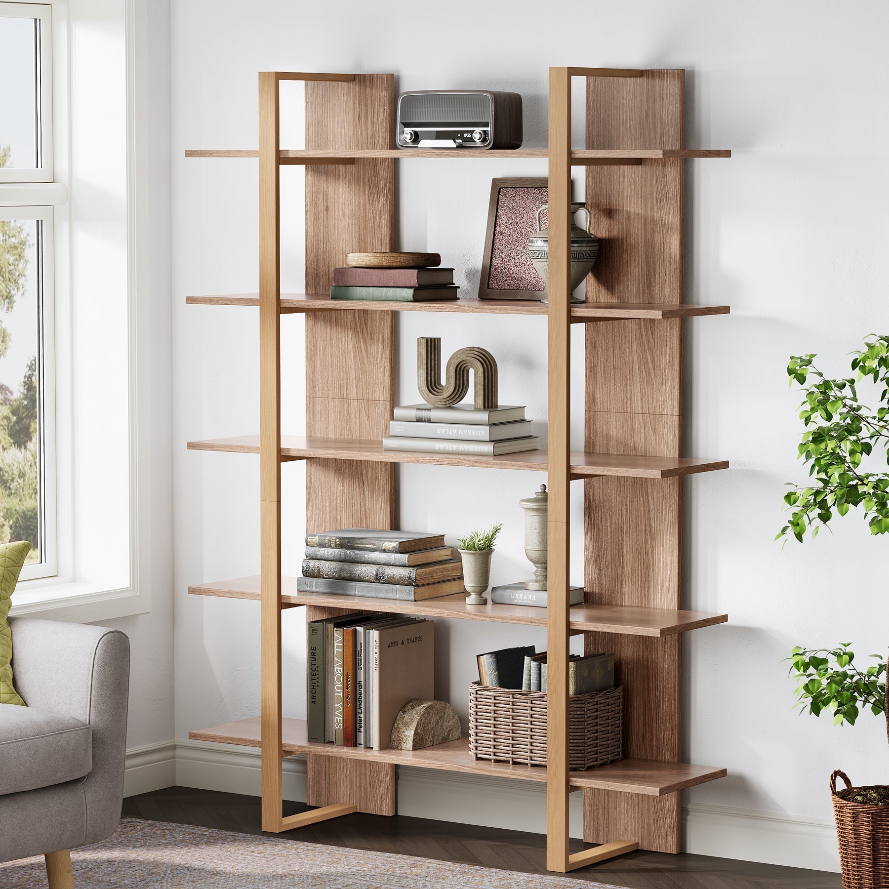 180 cm Bookshelf, 5-Tier Etagere Bookcase Display Shelf