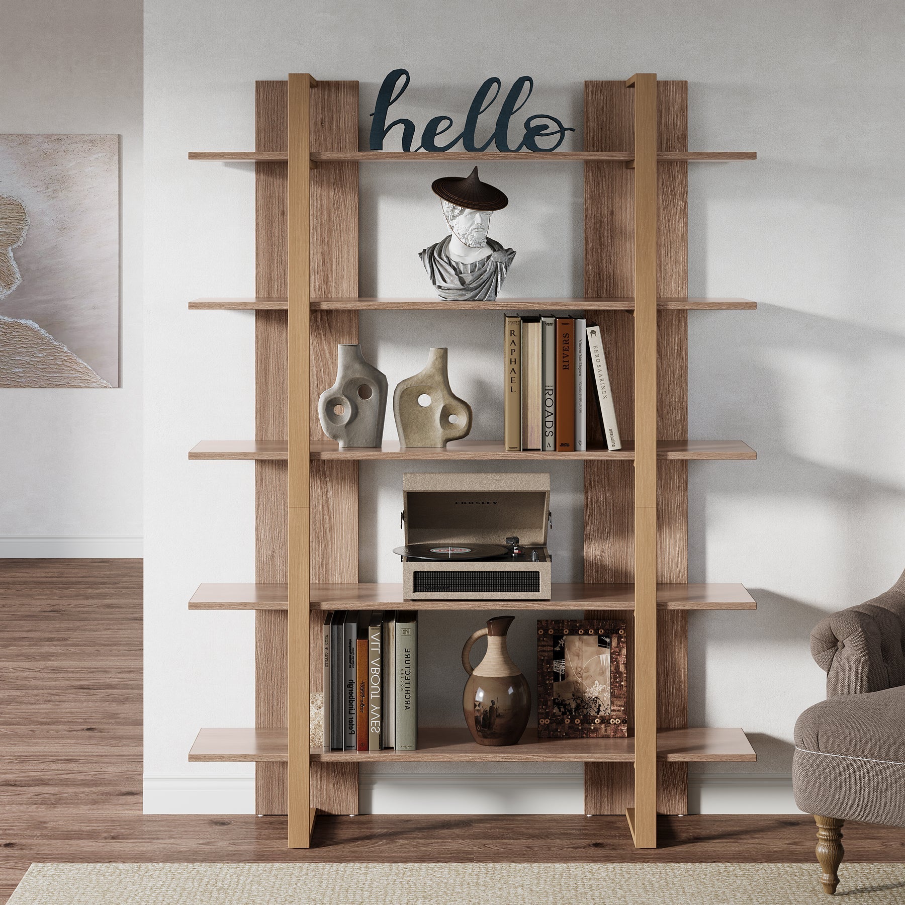 180 cm Bookshelf, 5-Tier Etagere Bookcase Display Shelf