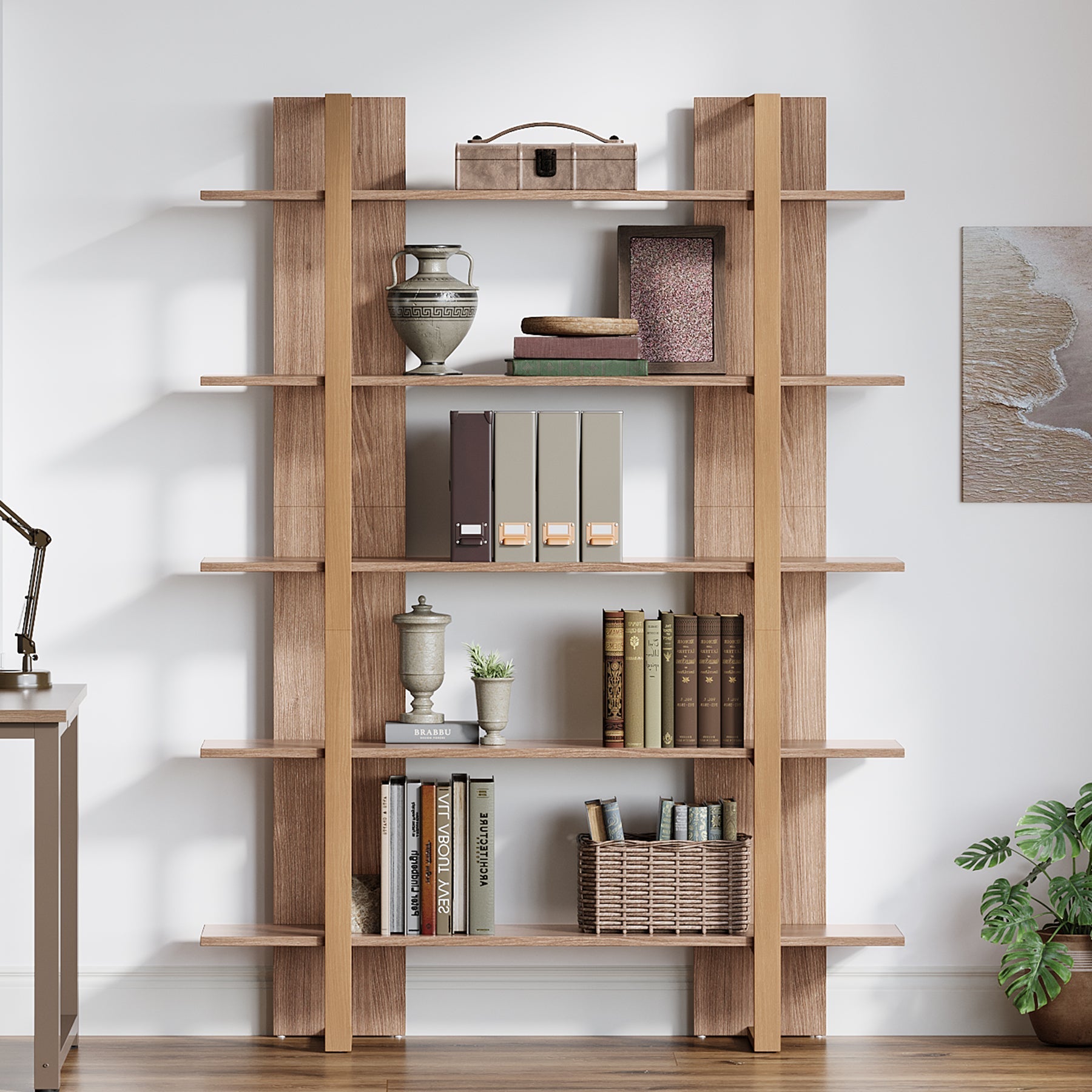 180 cm Bookshelf, 5-Tier Etagere Bookcase Display Shelf