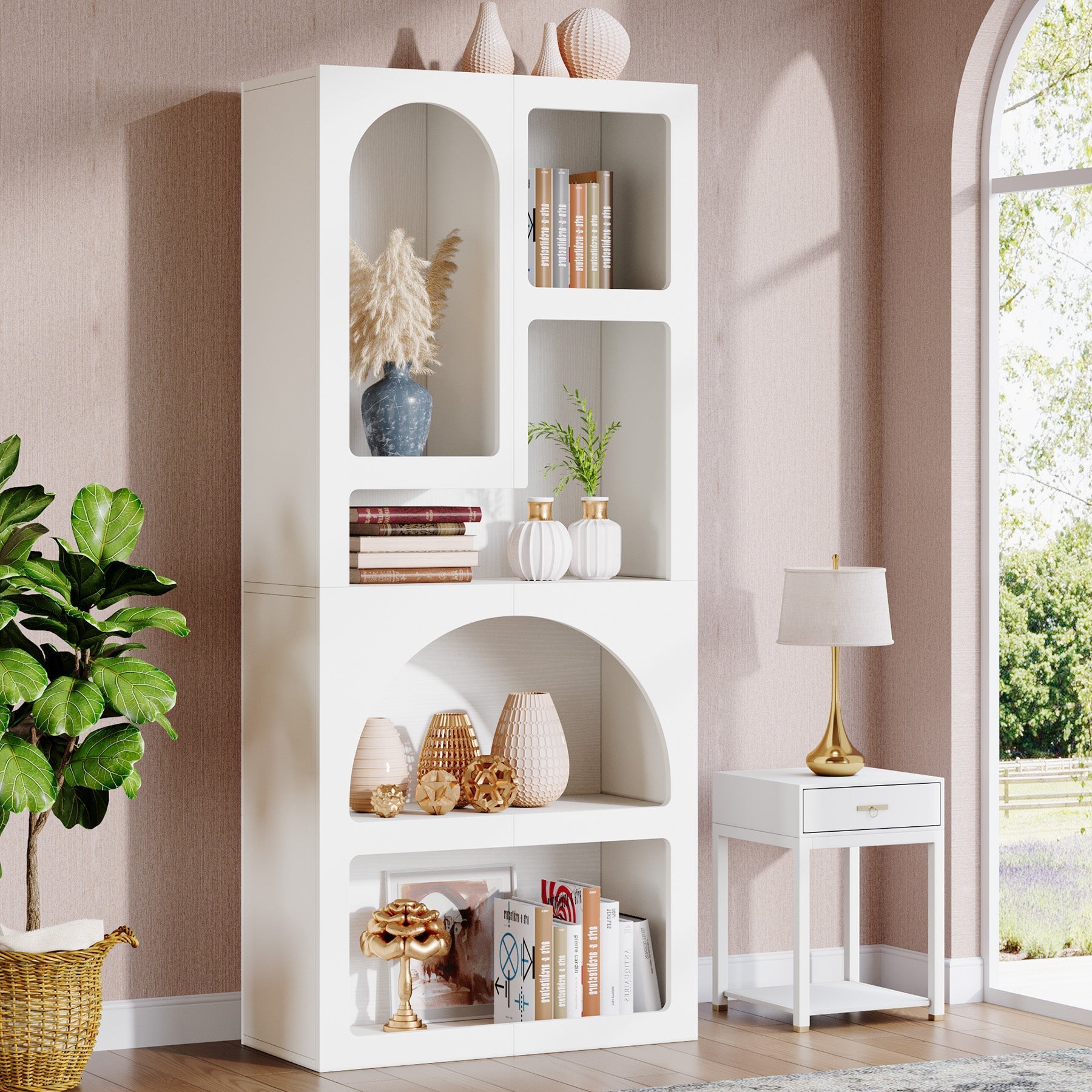 180 cm Bookshelf, Geometric Bookcase Display Shelf with 5 Irregular Storage Shelves