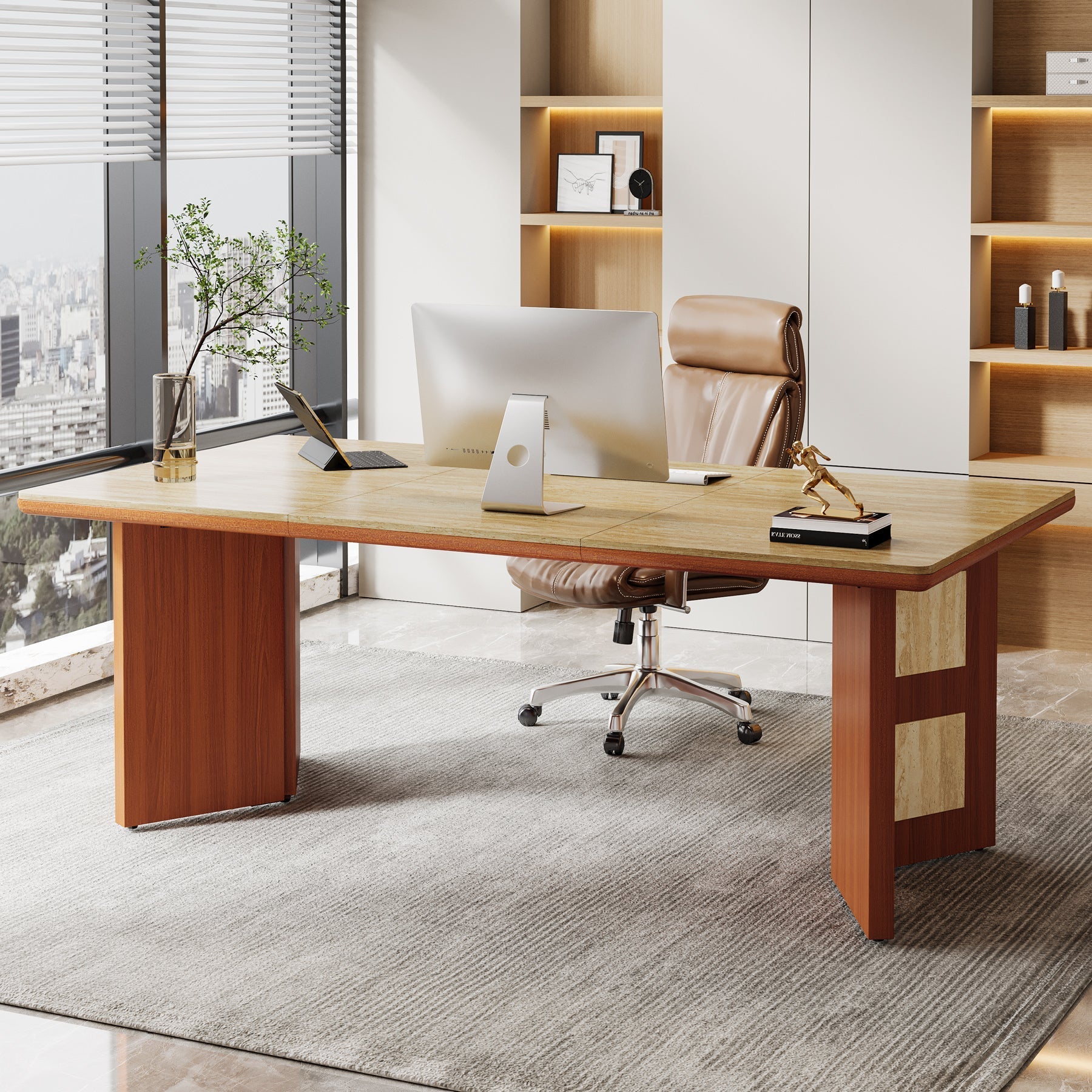 180 cm Computer Desk, Modern Executive Desk for Home Office