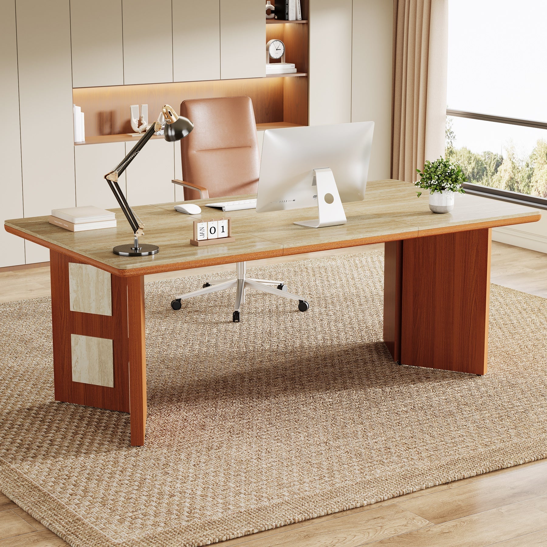 180 cm Computer Desk, Modern Executive Desk for Home Office