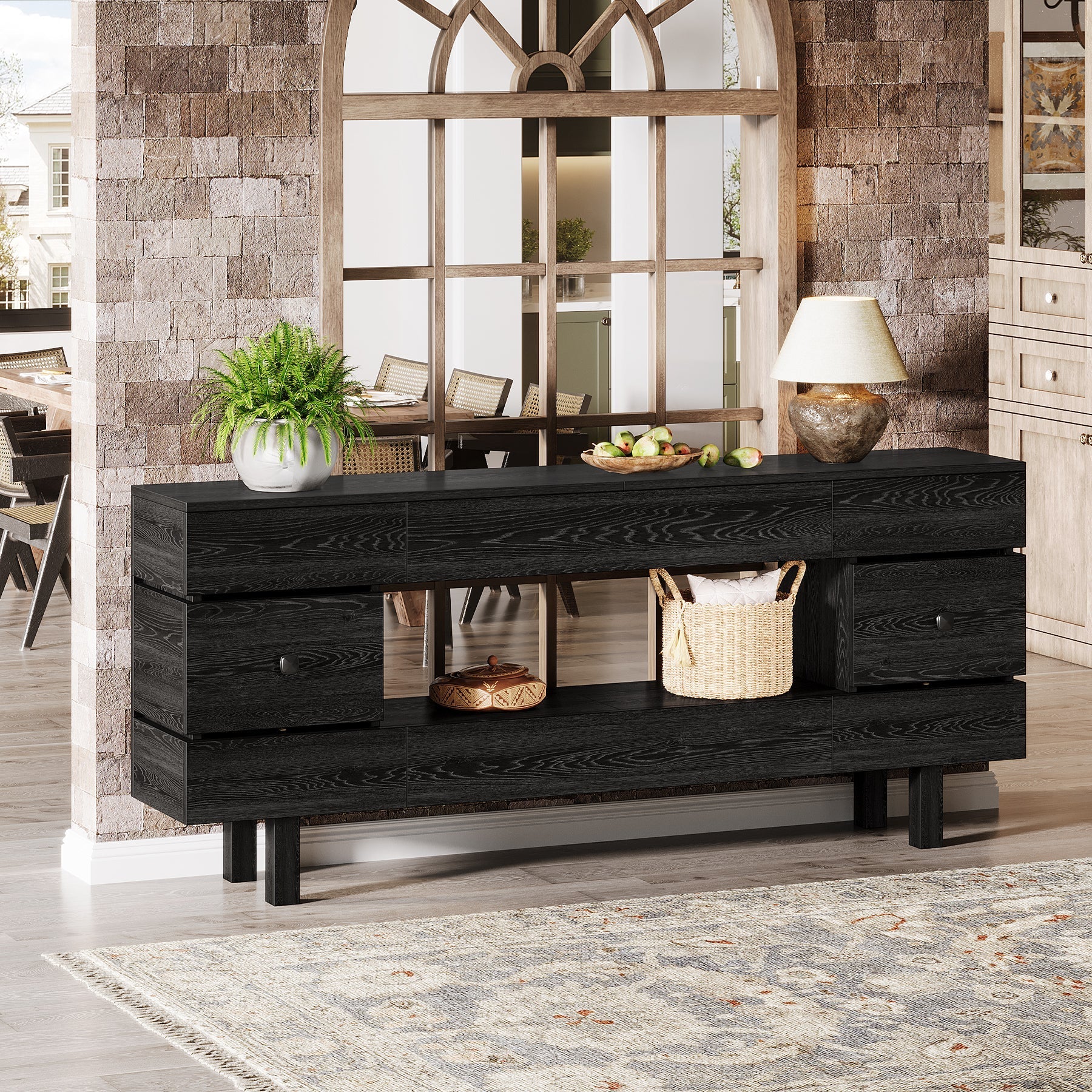 180 cm Console Table, Farmhouse 2-Tier Entryway Table with Display Shelf