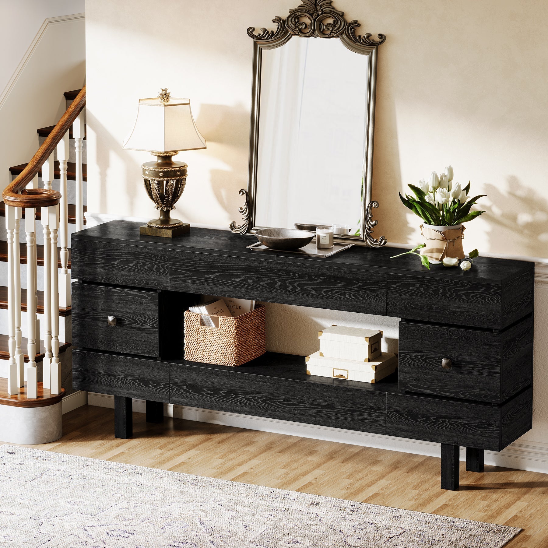 180 cm Console Table, Farmhouse 2-Tier Entryway Table with Display Shelf