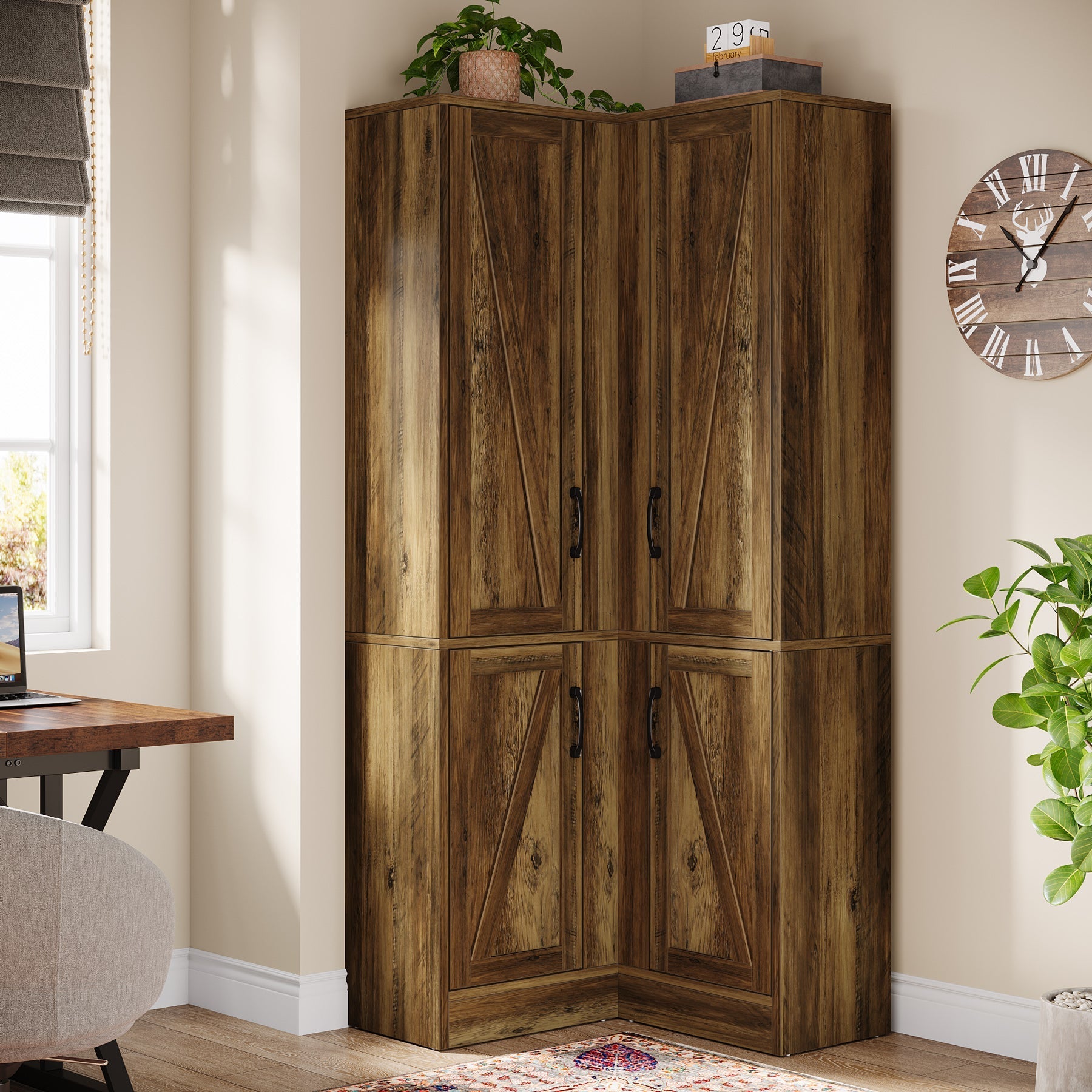 180 cm Corner Cabinet, Farmhouse Storage Cabinet with Doors