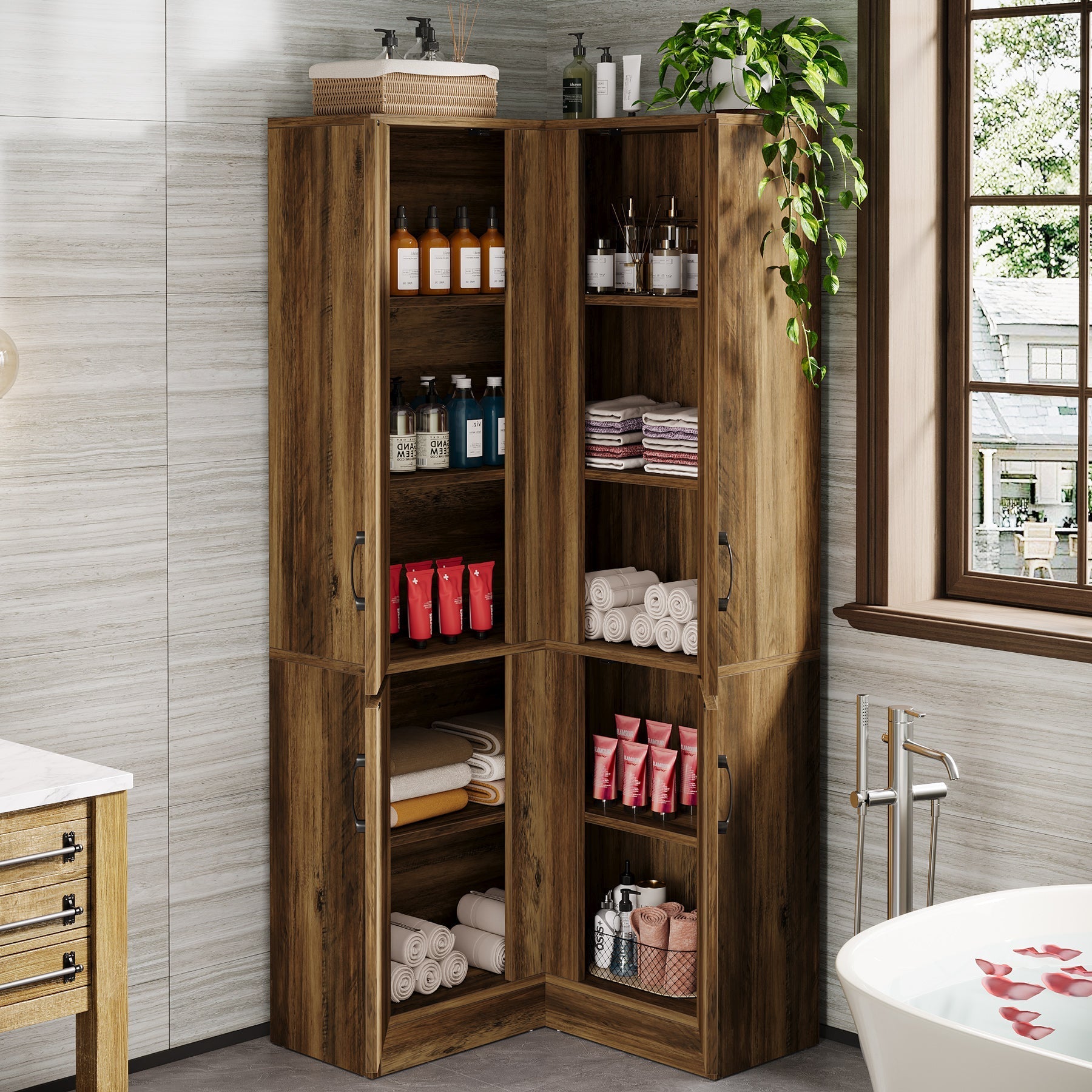 180 cm Corner Cabinet, Farmhouse Storage Cabinet with Doors