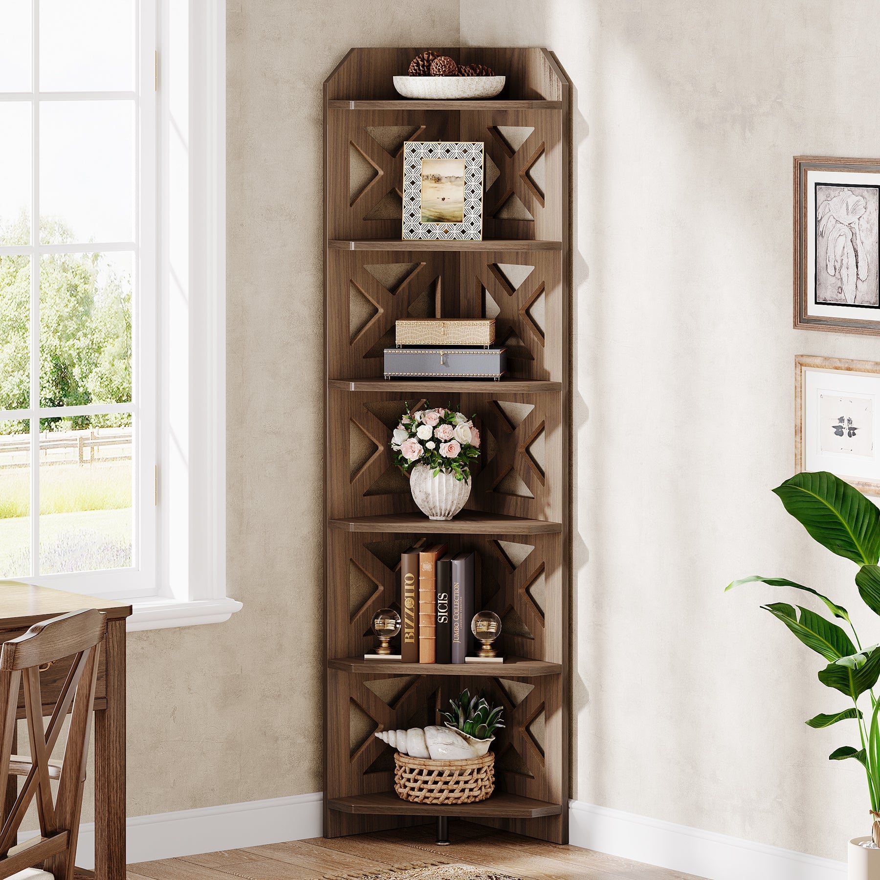 180 cm Corner Shelf, 6-Tier Corner Bookcase Display Shelves Plant Stand