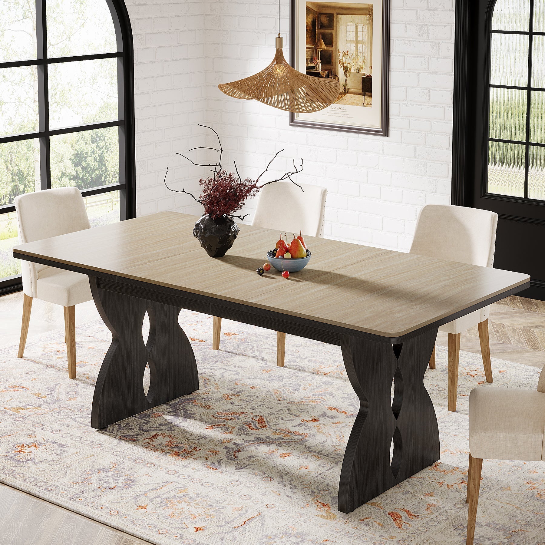 180 cm Dining Table, Farmhouse Kitchen Dinner Table for 6-8