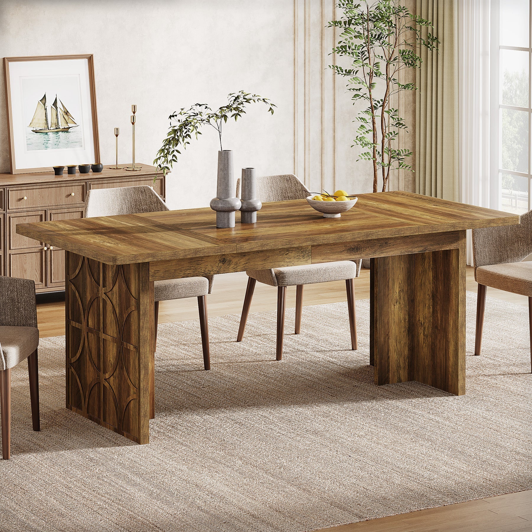 180 cm Dining Table, Rustic Kitchen Table Dinner Table for 4-6 People