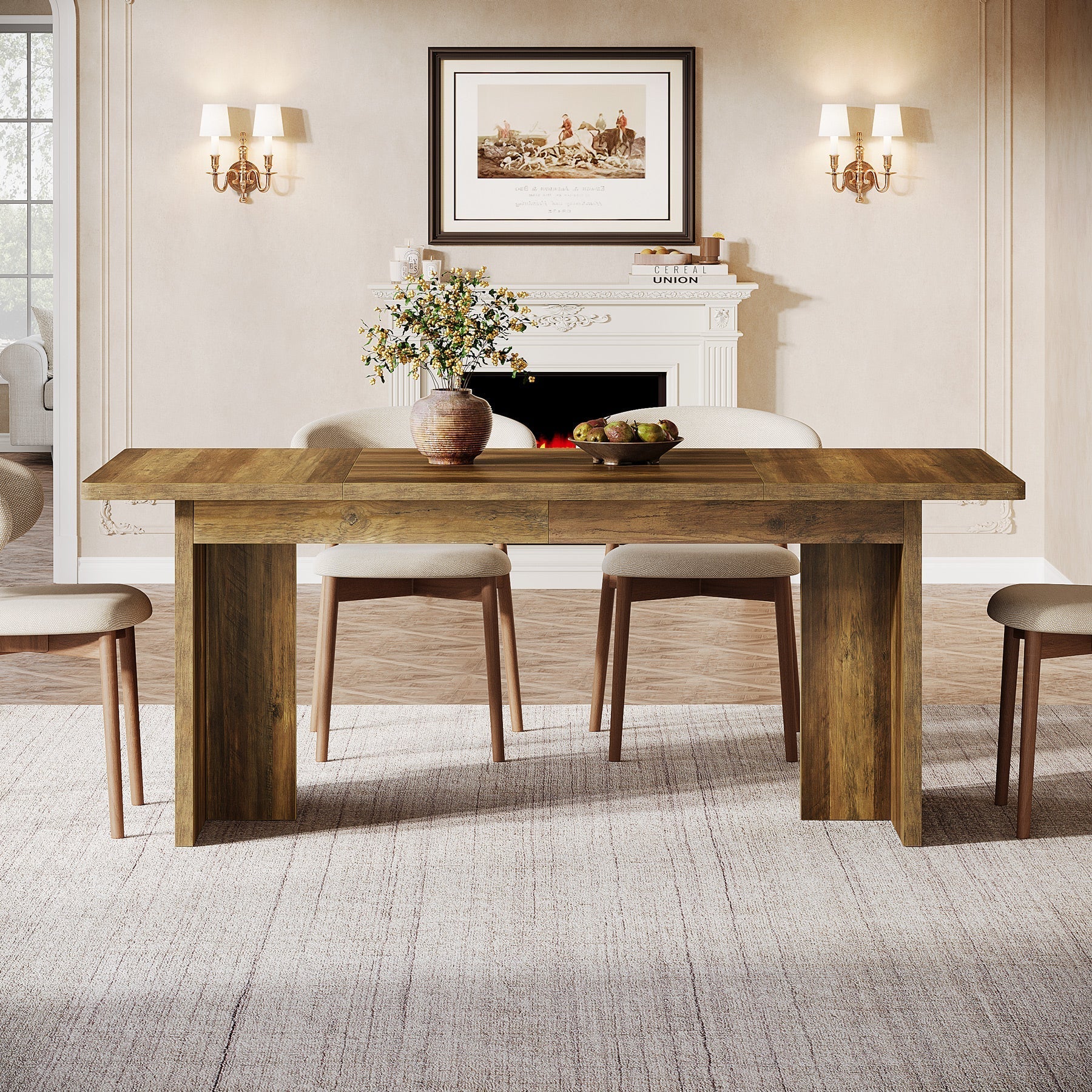 180 cm Dining Table, Rustic Kitchen Table Dinner Table for 4-6 People