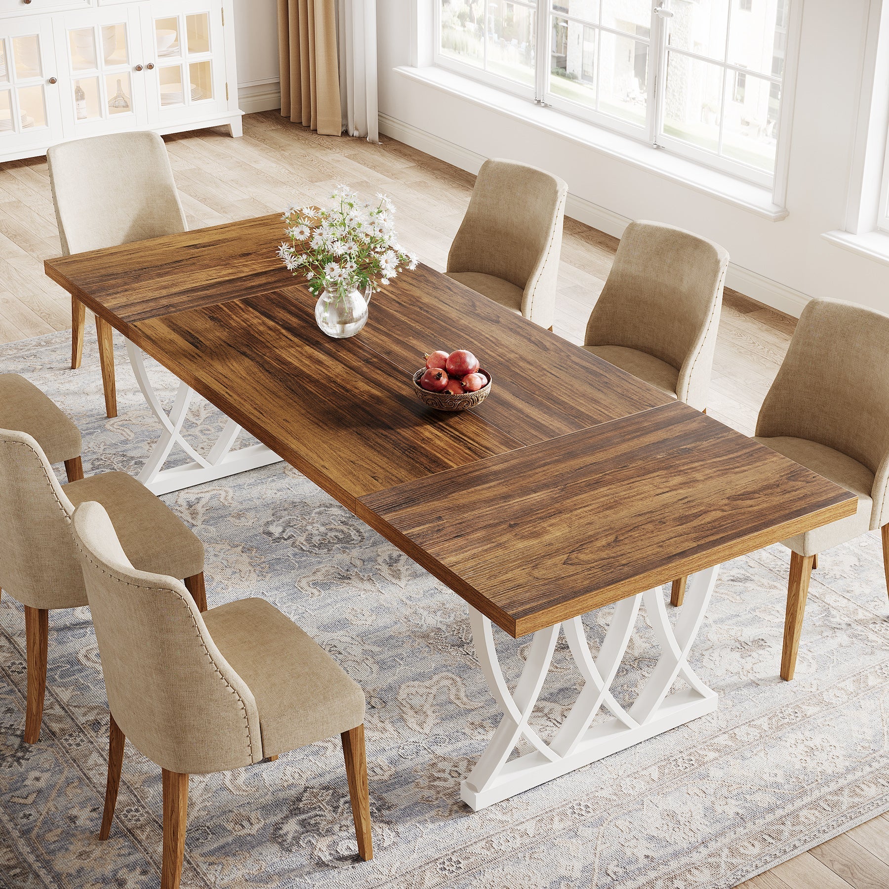 180 cm Dining Table, Wood Kitchen Table Dinner Table for 6-8 People