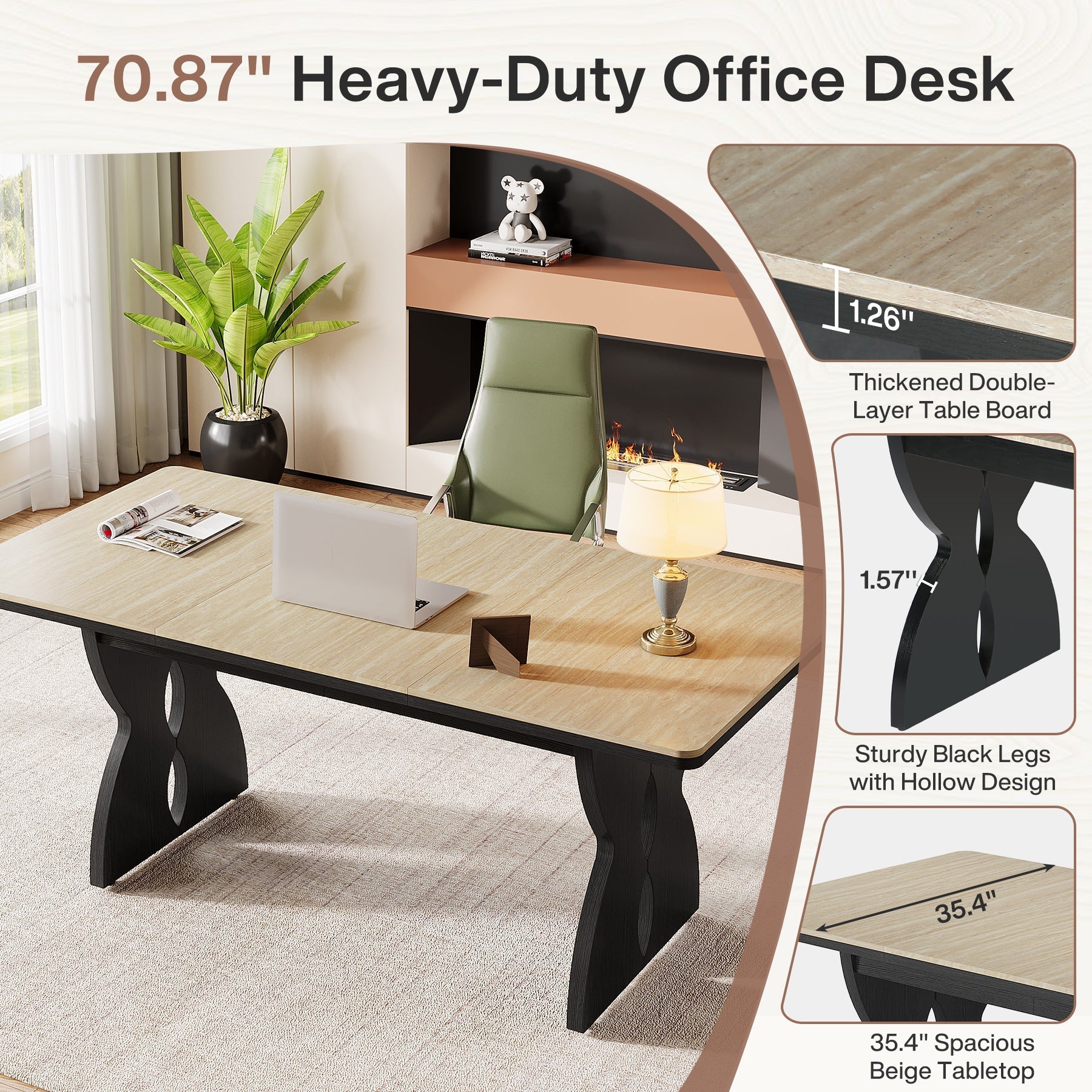 180 cm Executive Desk, Heavy-Duty Computer Desk Office Desk