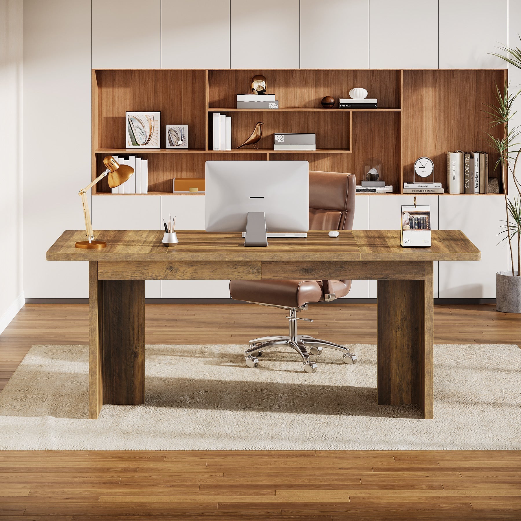 180 cm Executive Desk, Wood Computer Desk Workstation with Sturdy Frame