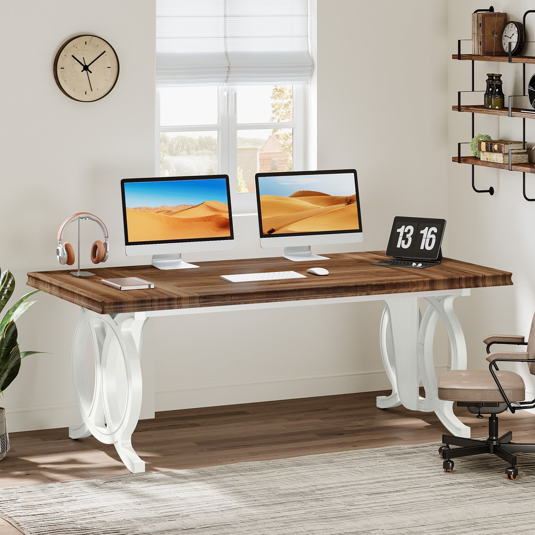 180 cm Executive Desk, Wood Computer Office Desk Writing Table