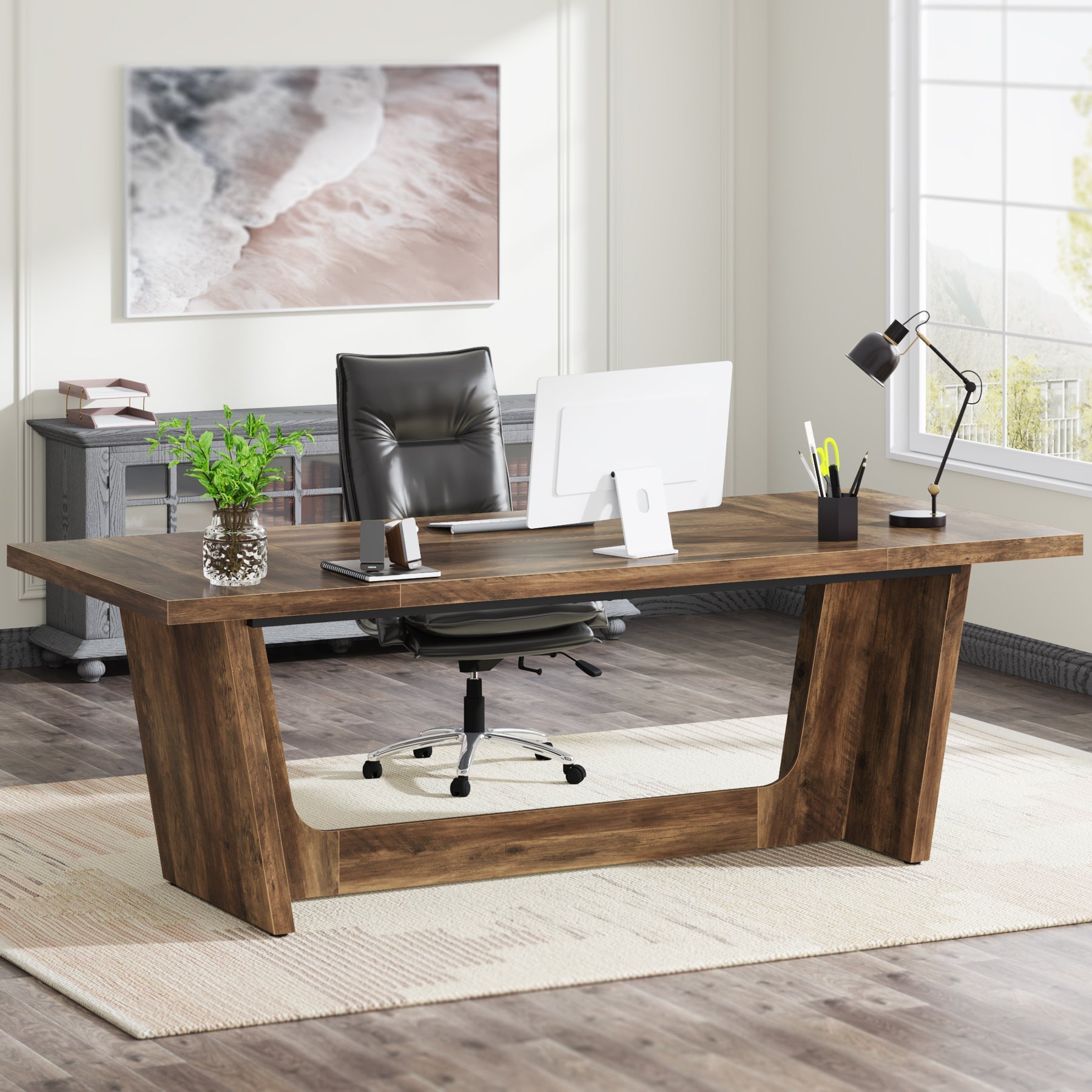 180 cm Executive Desk, Wood Study Computer Desk Writing Table