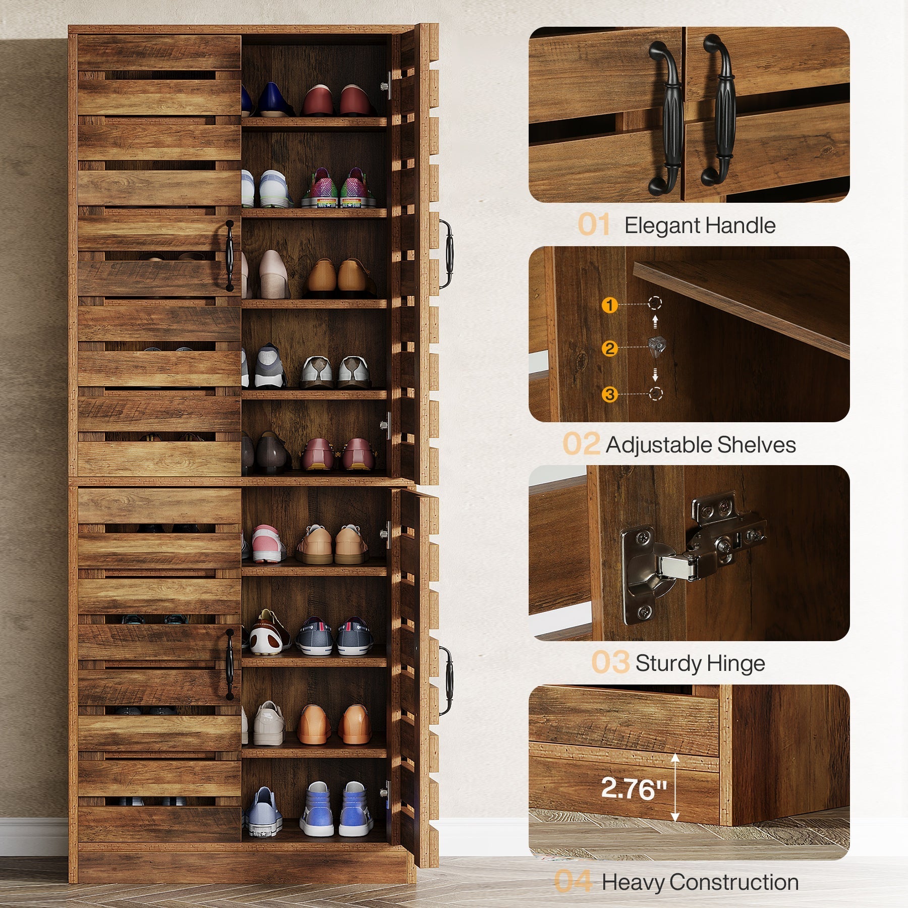 180 cm Shoe Cabinet, 9-Tier Vertical Shoe Rack with Shutter Doors