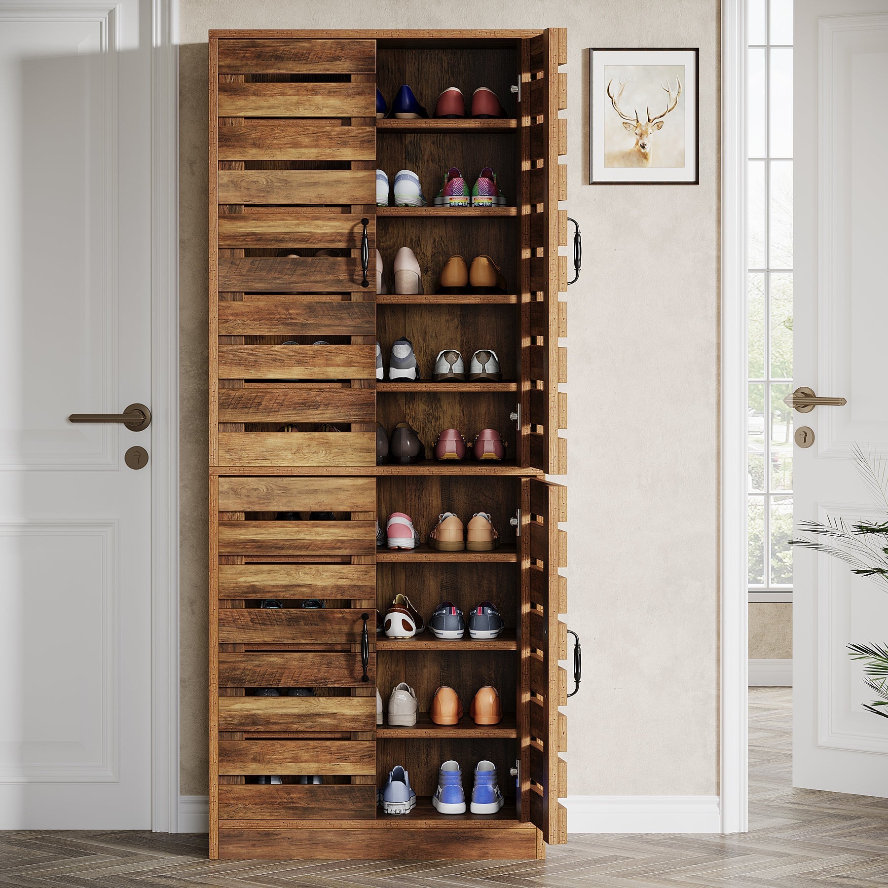 180 cm Shoe Cabinet, 9-Tier Vertical Shoe Rack with Shutter Doors