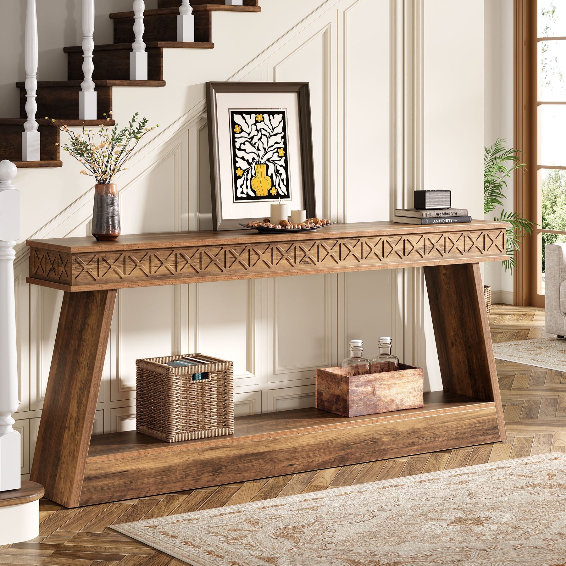 180 cm Sofa Table, Farmhouse Console Table Entryway Table with Storage