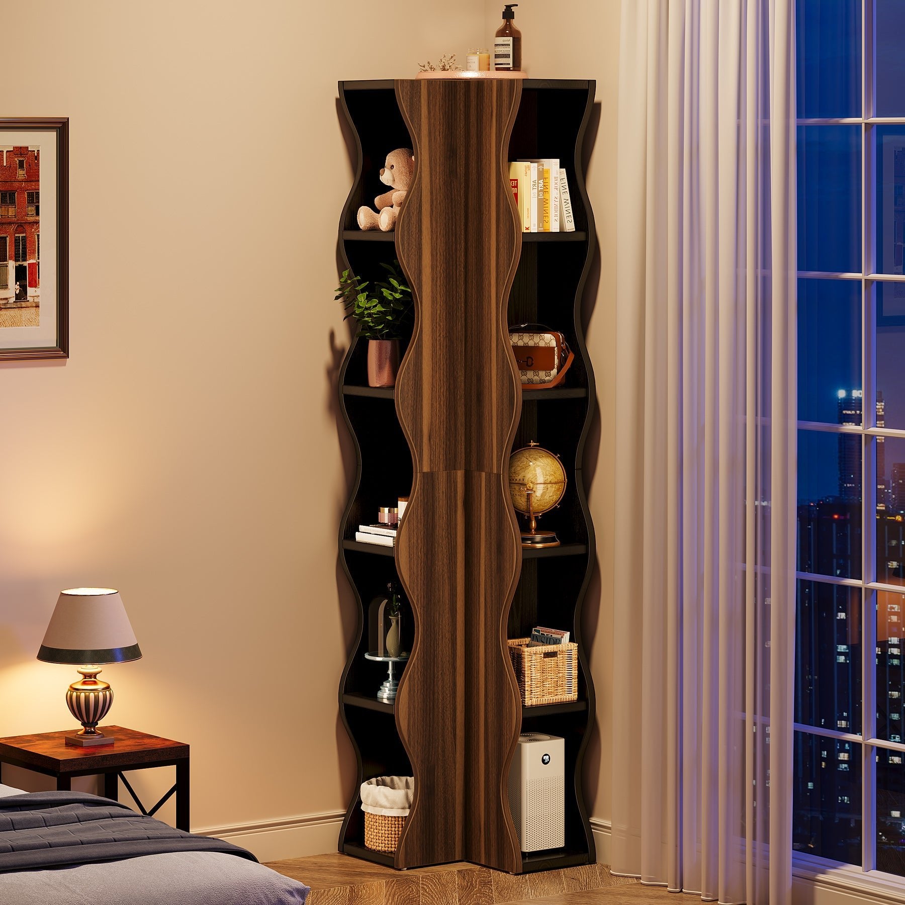 180 cm Tall Corner Shelf, 6-Tier Bookshelf Display Shelves Storage Organizer