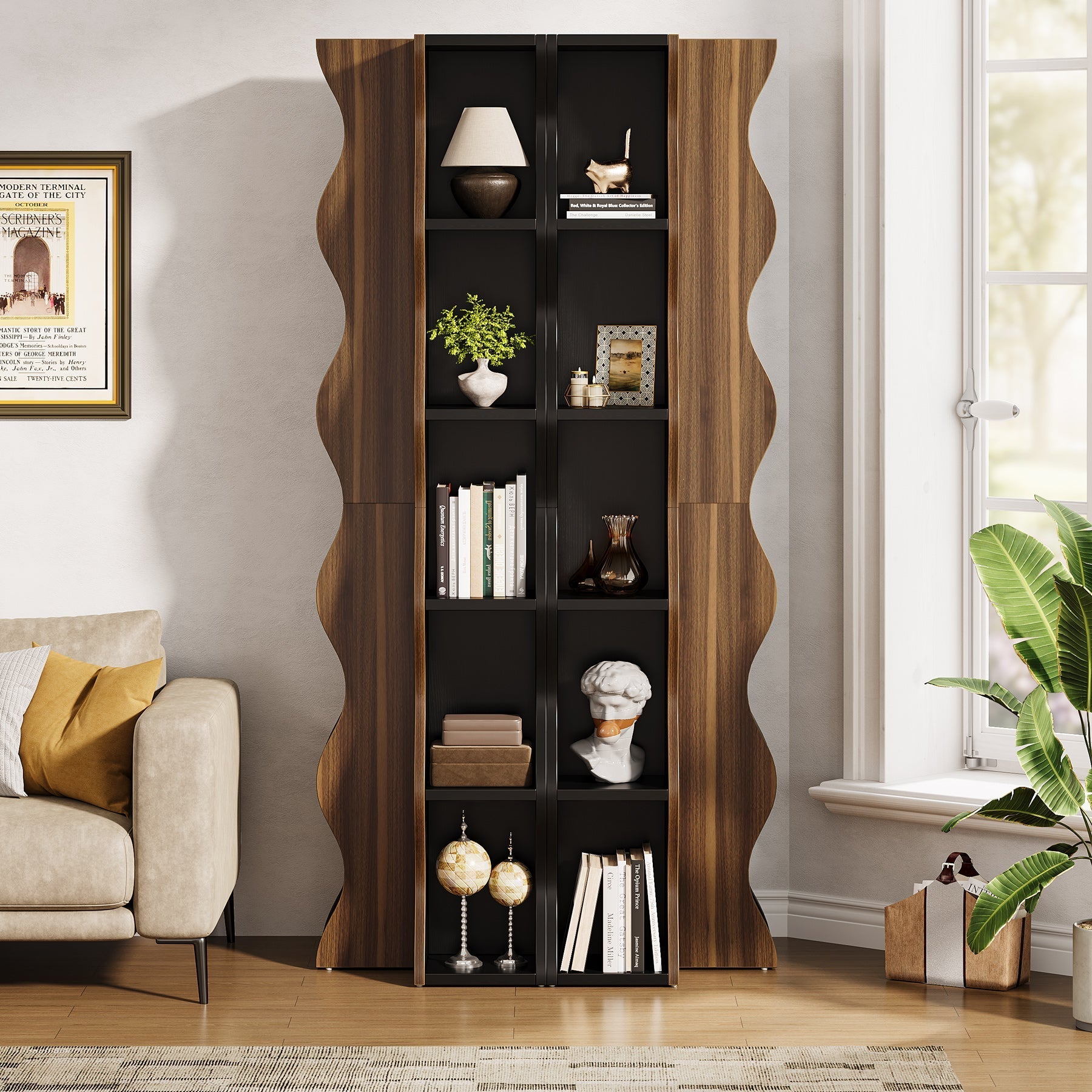 180 cm Tall Corner Shelf, 6-Tier Bookshelf Display Shelves Storage Organizer