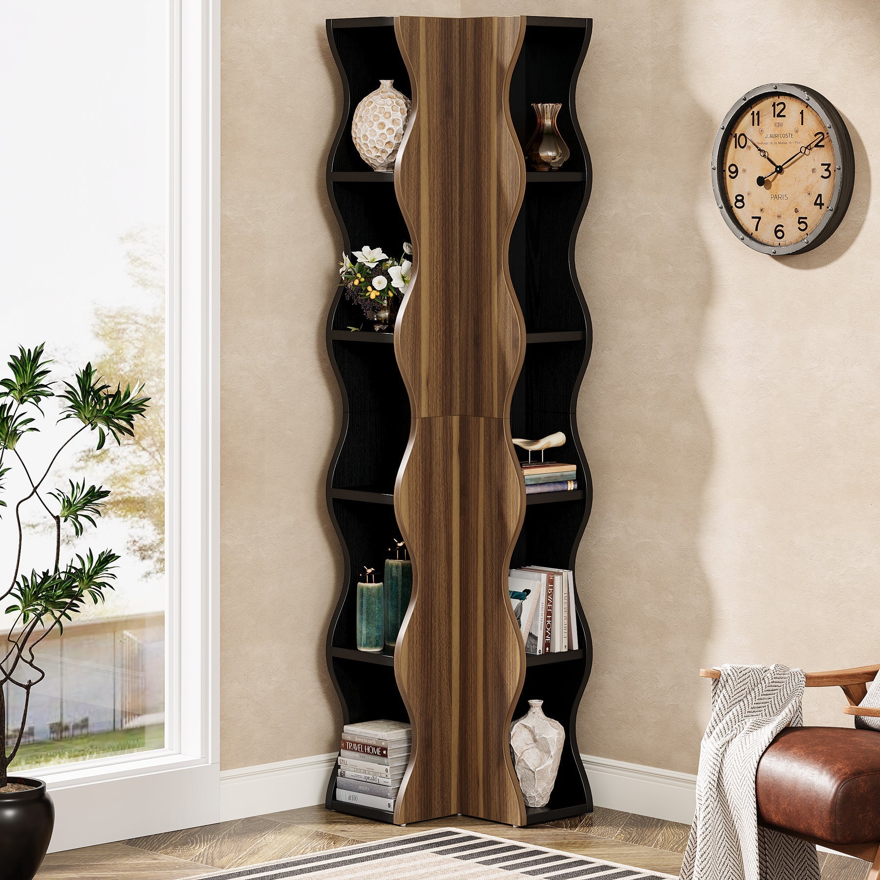 180 cm Tall Corner Shelf, 6-Tier Bookshelf Display Shelves Storage Organizer