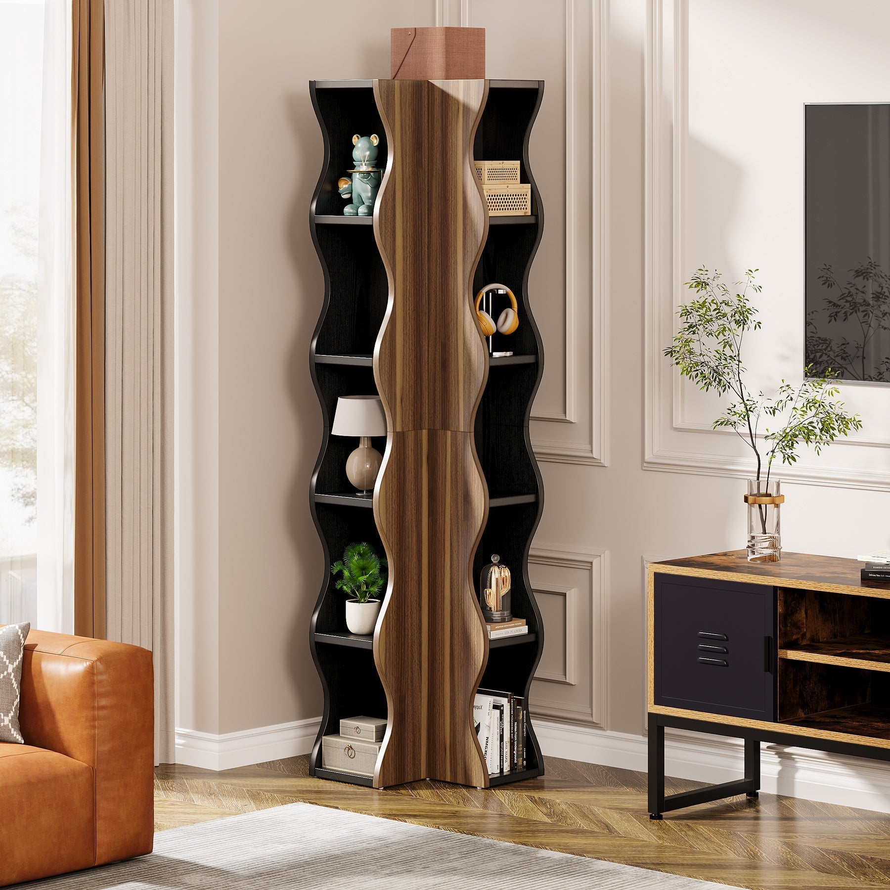 180 cm Tall Corner Shelf, 6-Tier Bookshelf Display Shelves Storage Organizer