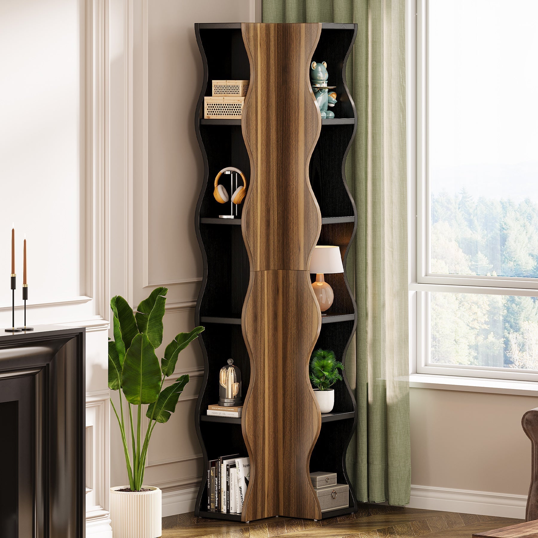 180 cm Tall Corner Shelf, 6-Tier Bookshelf Display Shelves Storage Organizer