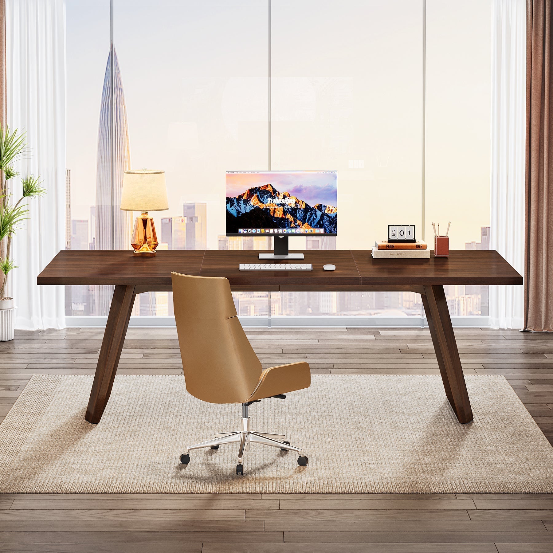 180 cm Wood Executive Desk, Large Home Office Computer Desk Workstation