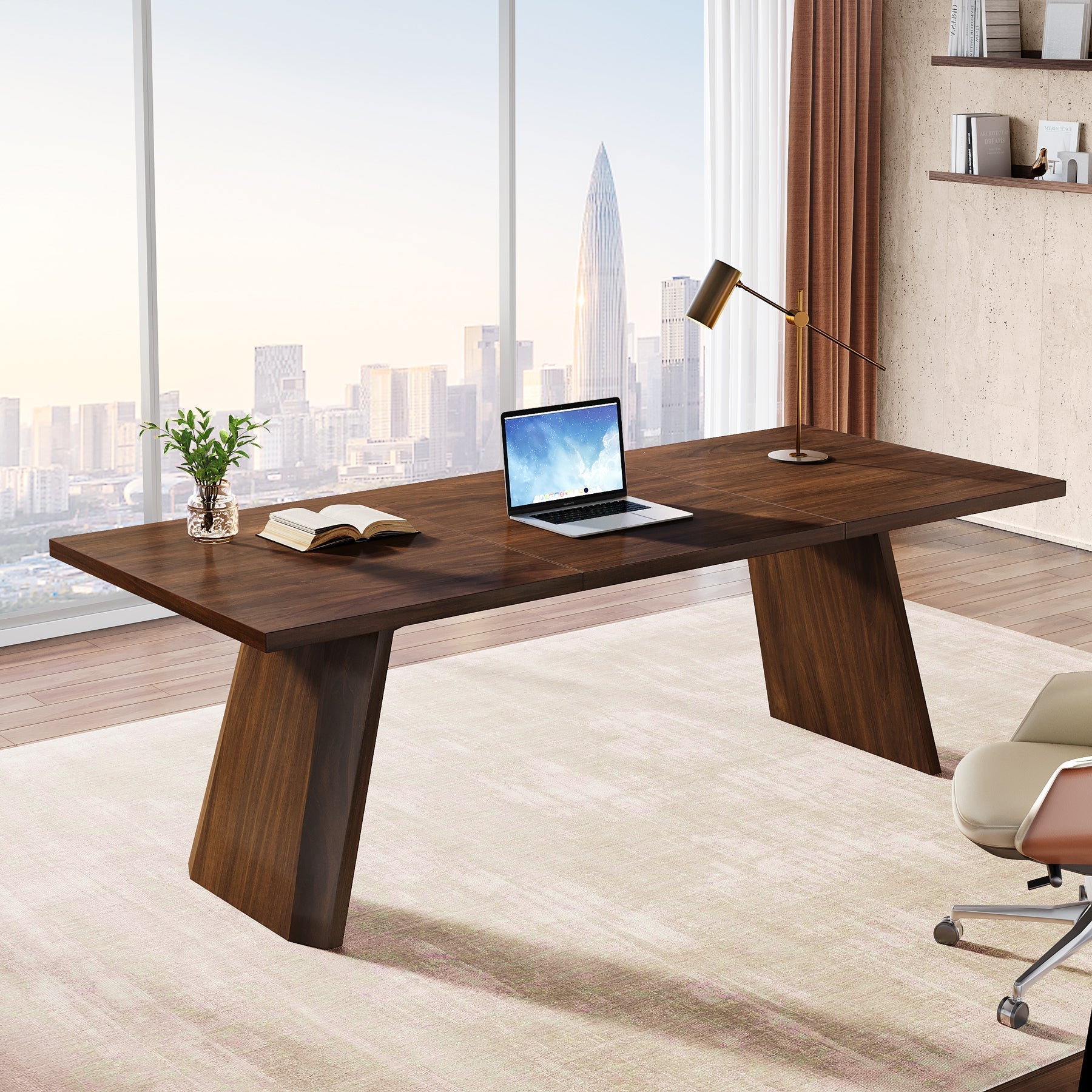 180 cm Wood Executive Desk, Large Home Office Computer Desk Workstation