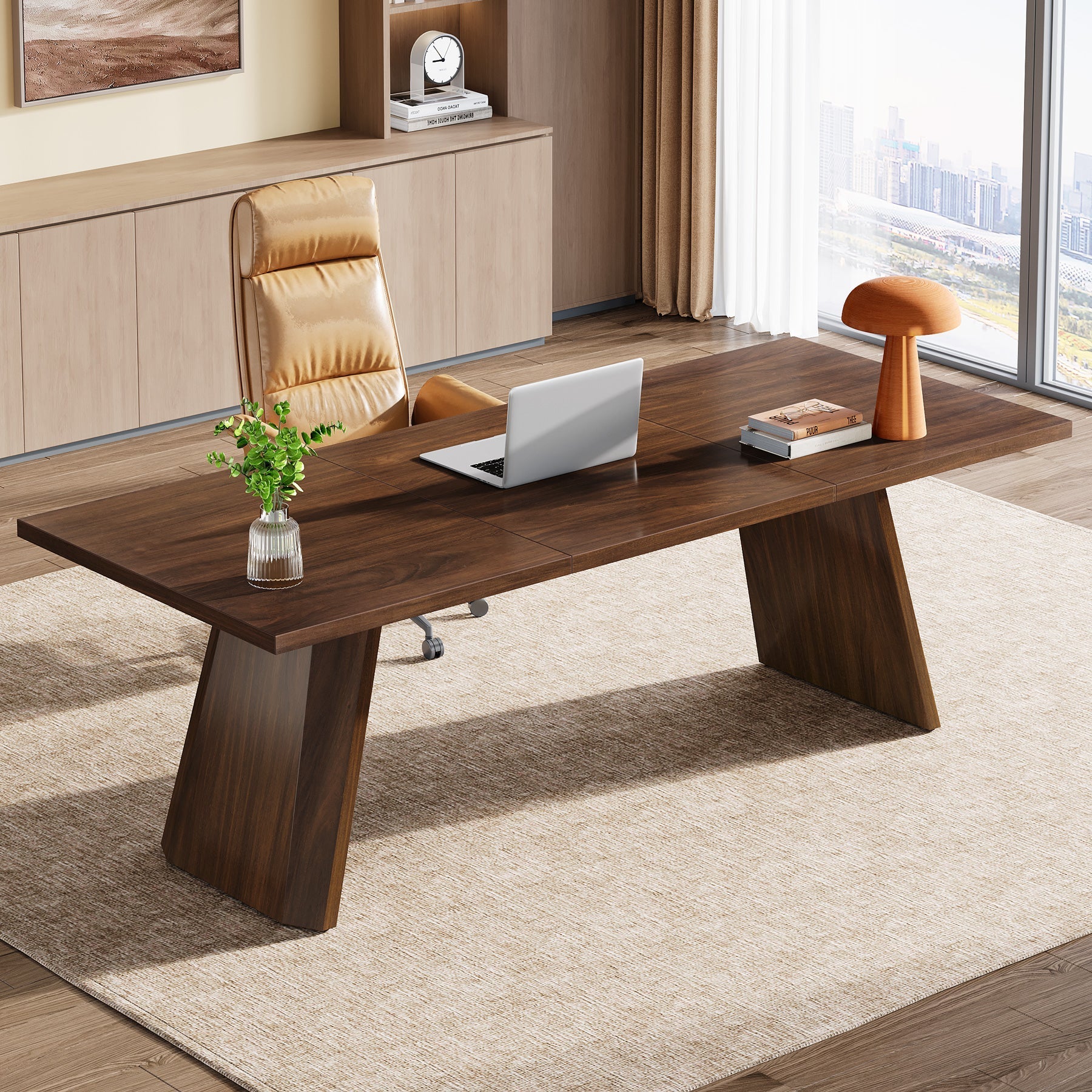 180 cm Wood Executive Desk, Large Home Office Computer Desk Workstation