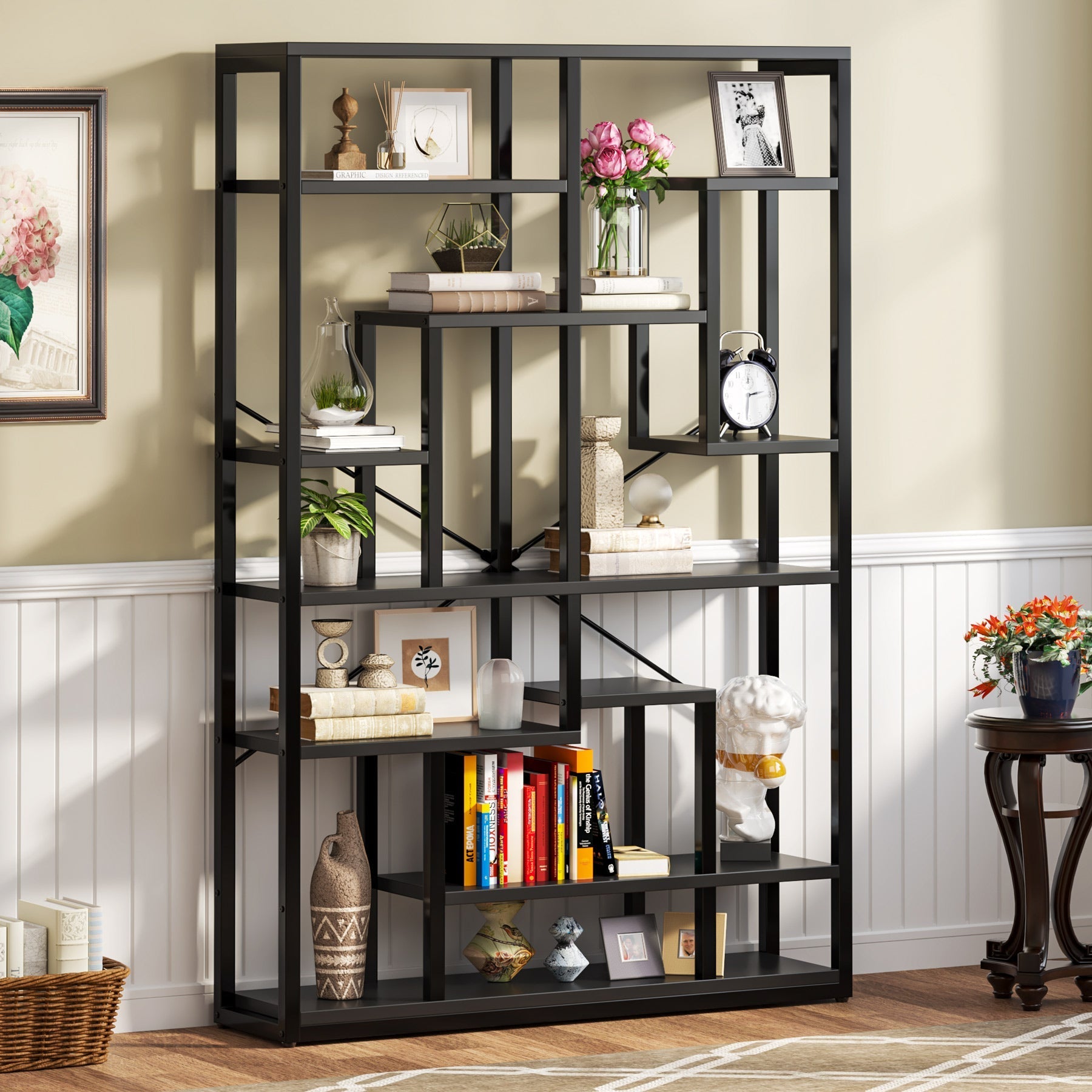 180 cm Bookshelf, Black Standing Shelf Bookcase Storage Rack