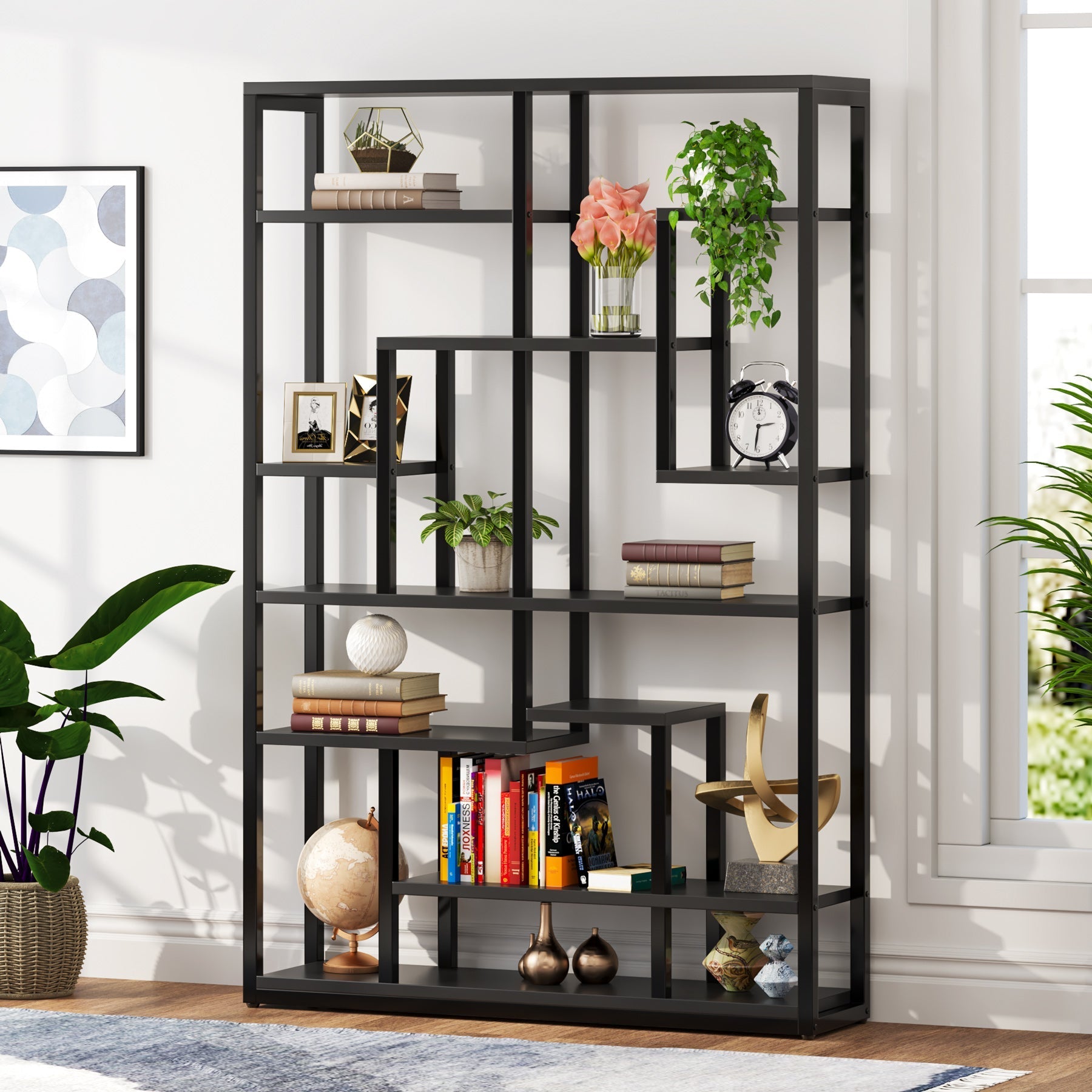 180 cm Bookshelf, Black Standing Shelf Bookcase Storage Rack