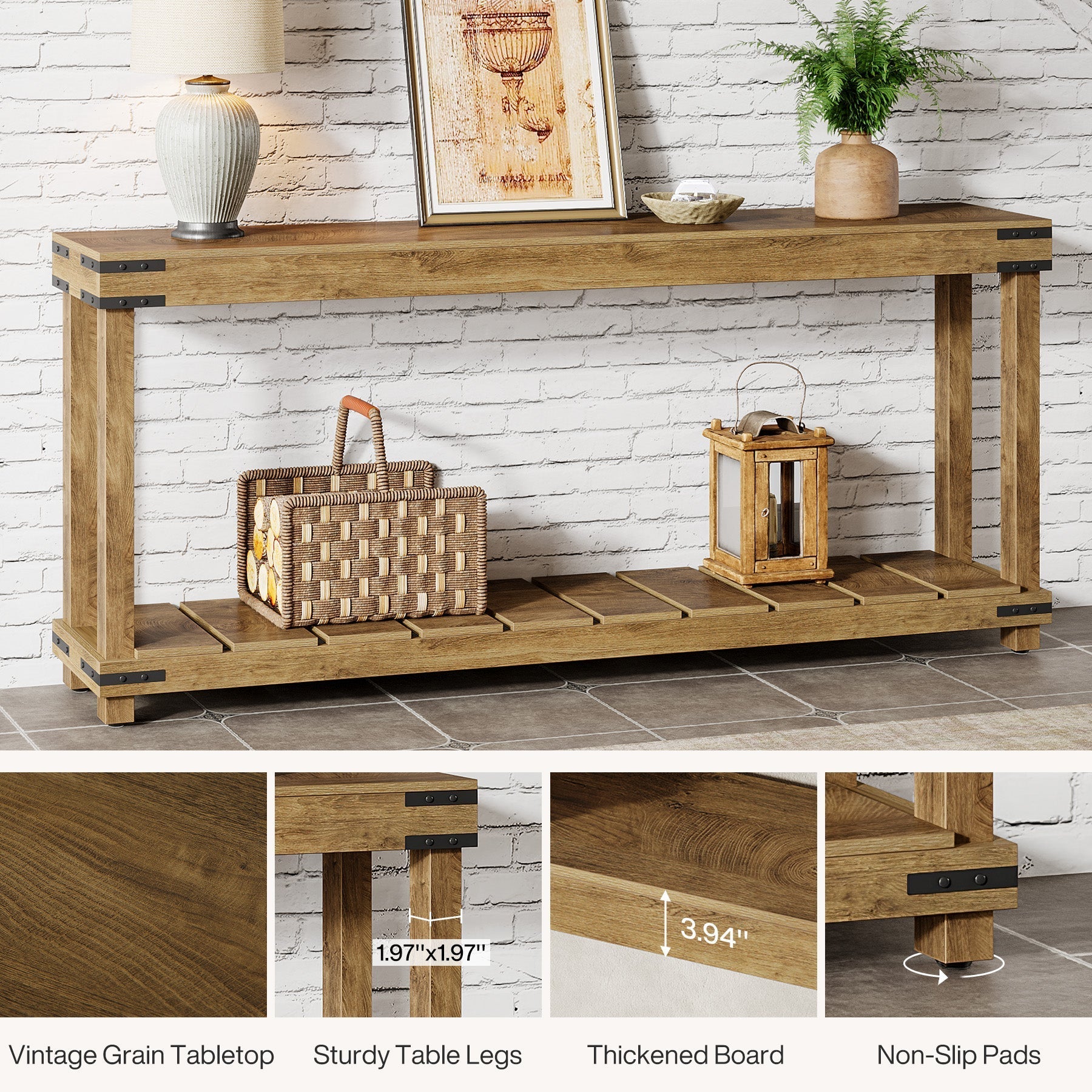 180 cm Console Table, 2-Tier Entryway Table Sofa Table with Storage Shelves