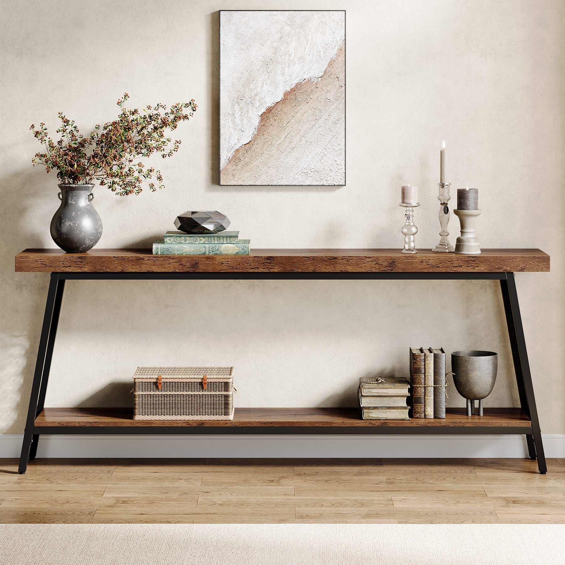 180 cm Console Table, 2-Tier Extra Long Sofa Table with Storage Shelf